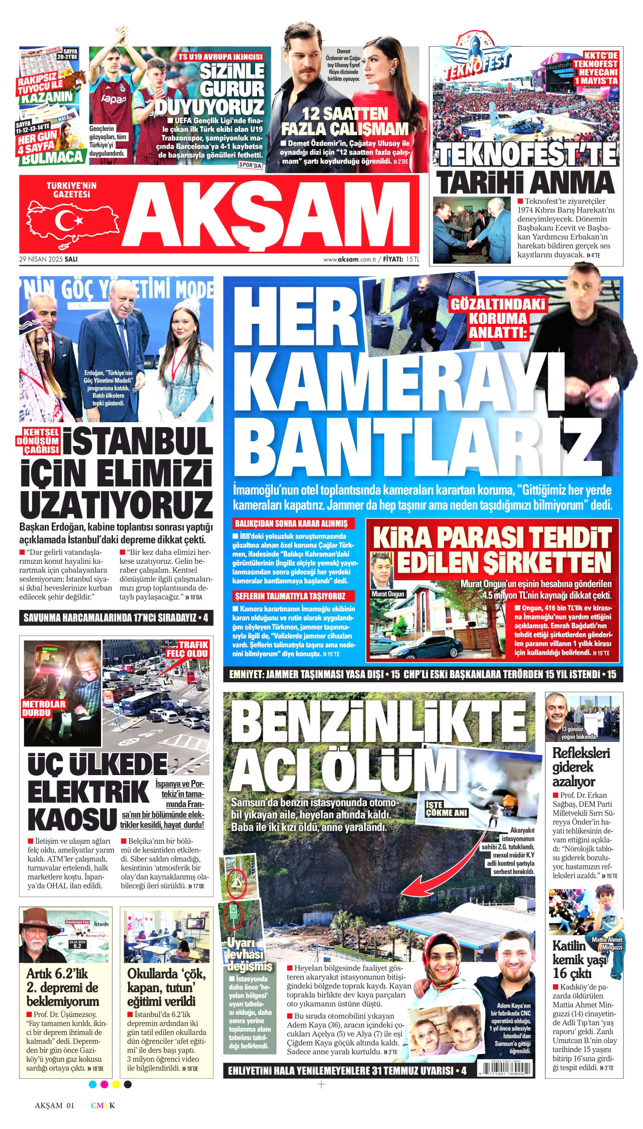 AKŞAM gazetesinin 29 Nisan 2025 tarihli birinci sayfası