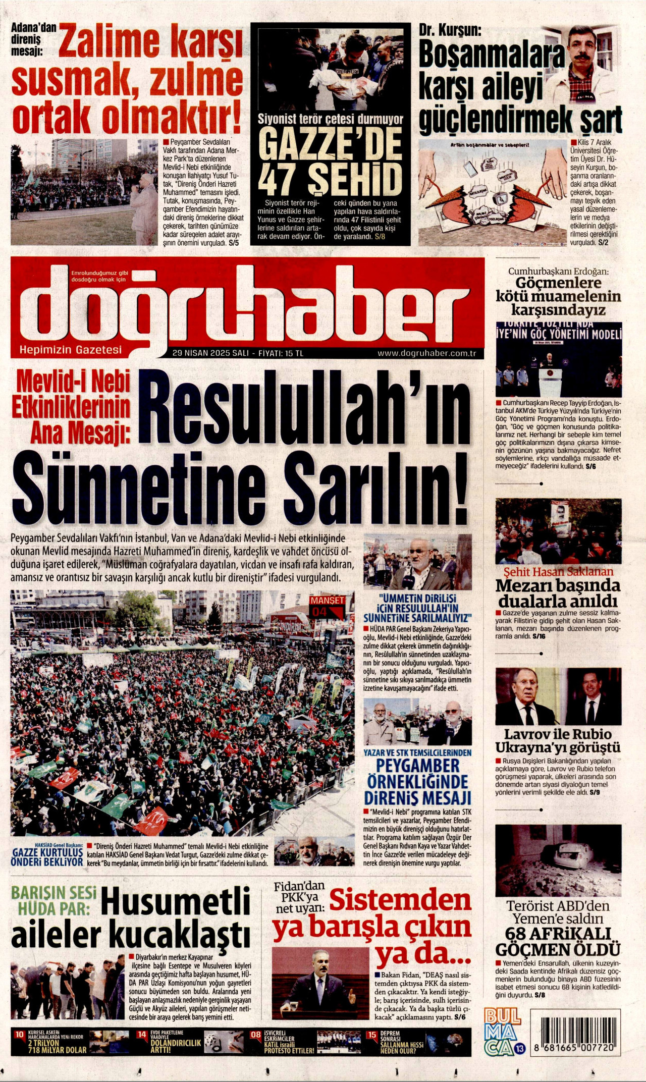 DOĞRU HABER gazetesinin 29 Nisan 2025 tarihli birinci sayfası