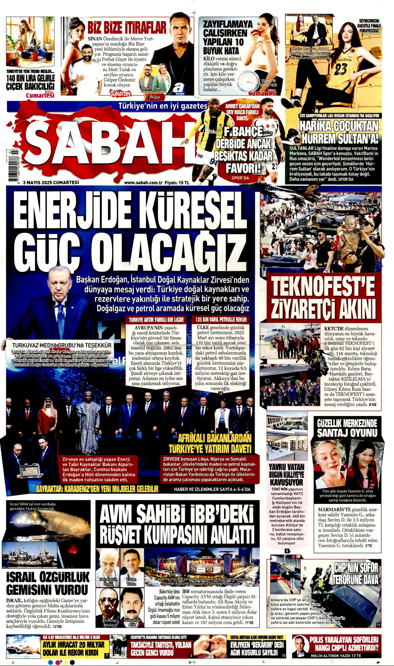 SABAH gazetesinin 3 Mayıs 2025 tarihli birinci sayfası