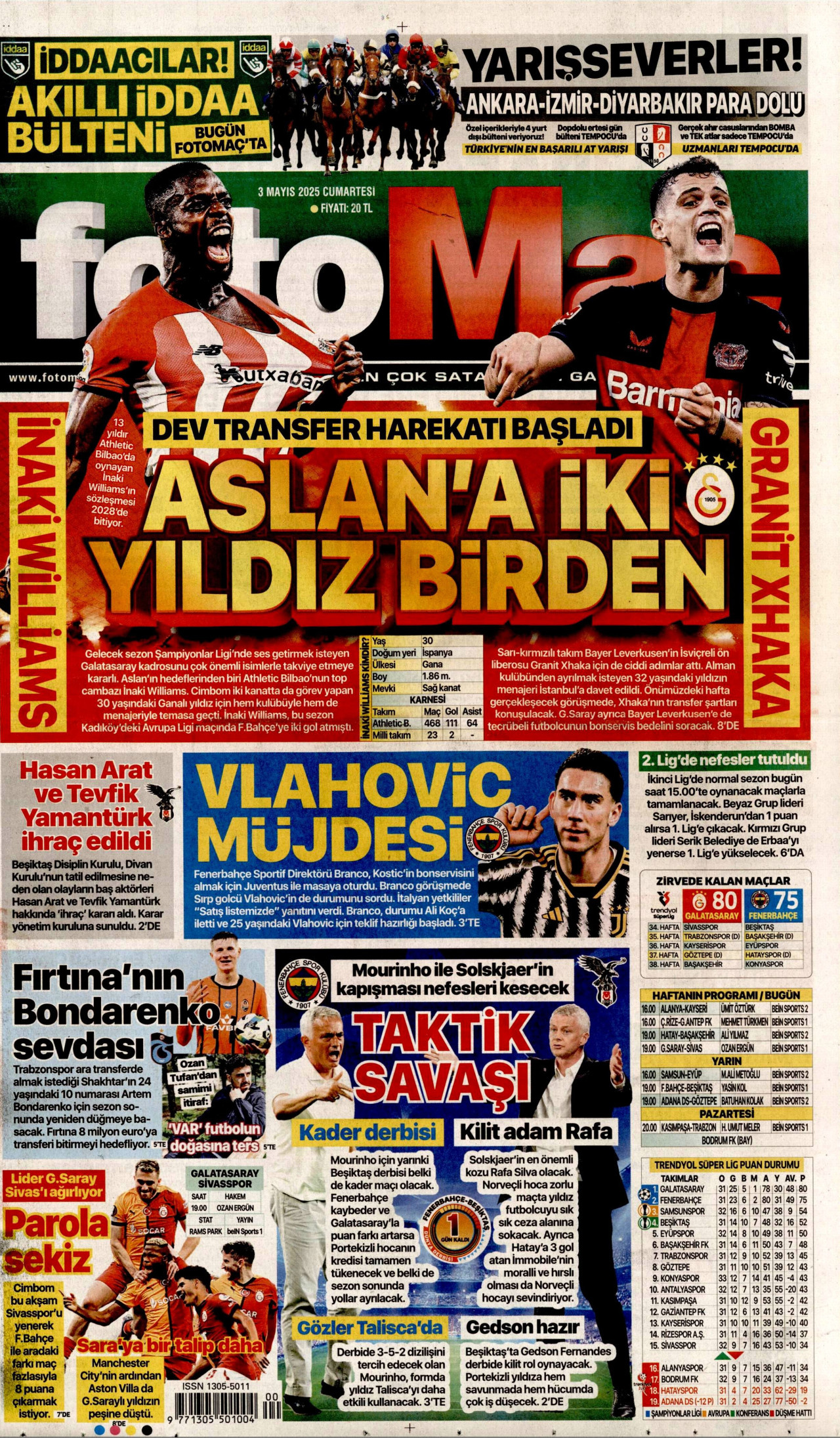 FOTOMAÇ gazetesinin 3 Mayıs 2025 tarihli birinci sayfası