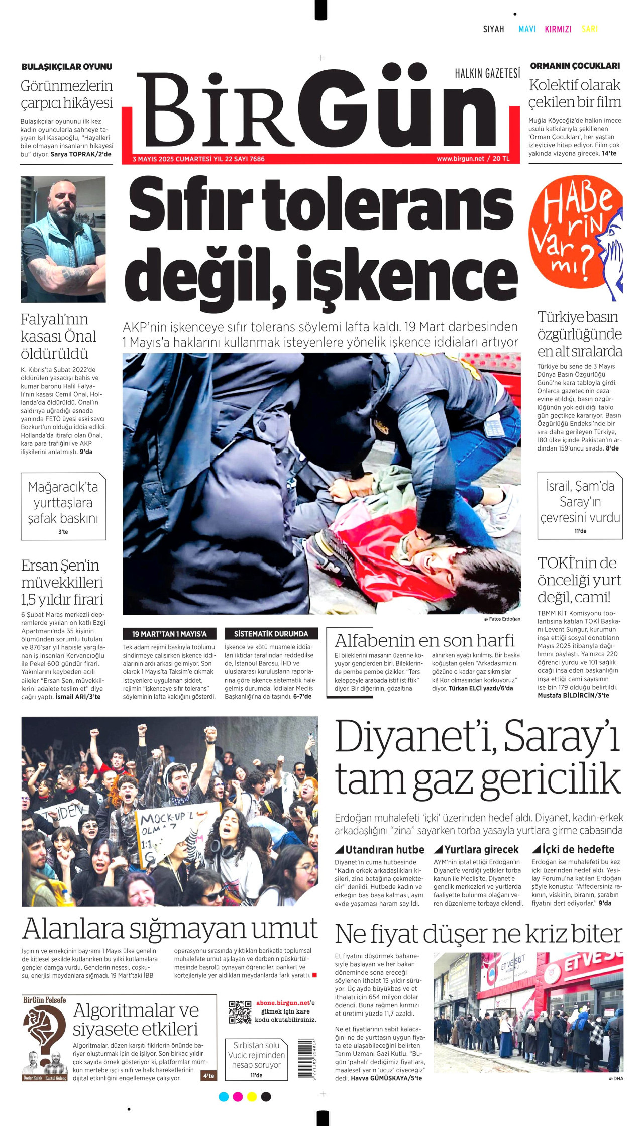 BİRGÜN gazetesinin 3 Mayıs 2025 tarihli birinci sayfası