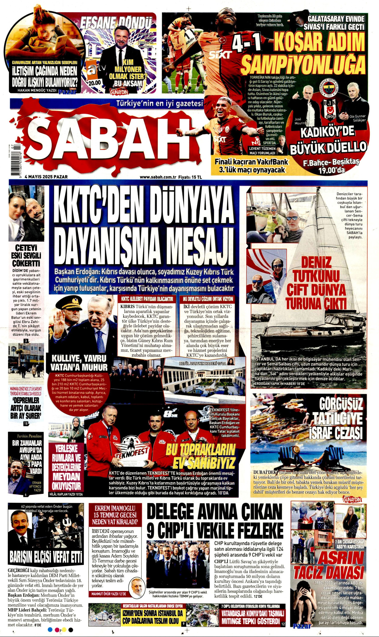 SABAH gazetesinin 4 Mayıs 2025 tarihli birinci sayfası