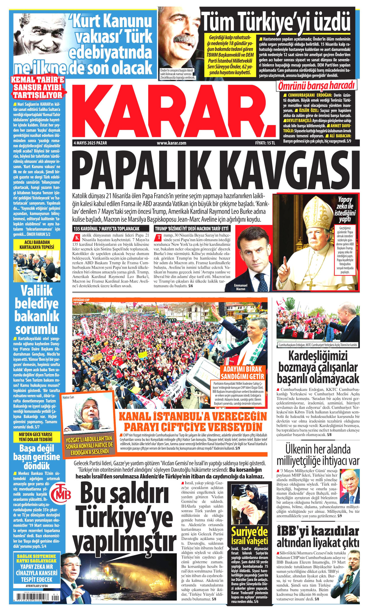 KARAR gazetesinin 4 Mayıs 2025 tarihli birinci sayfası