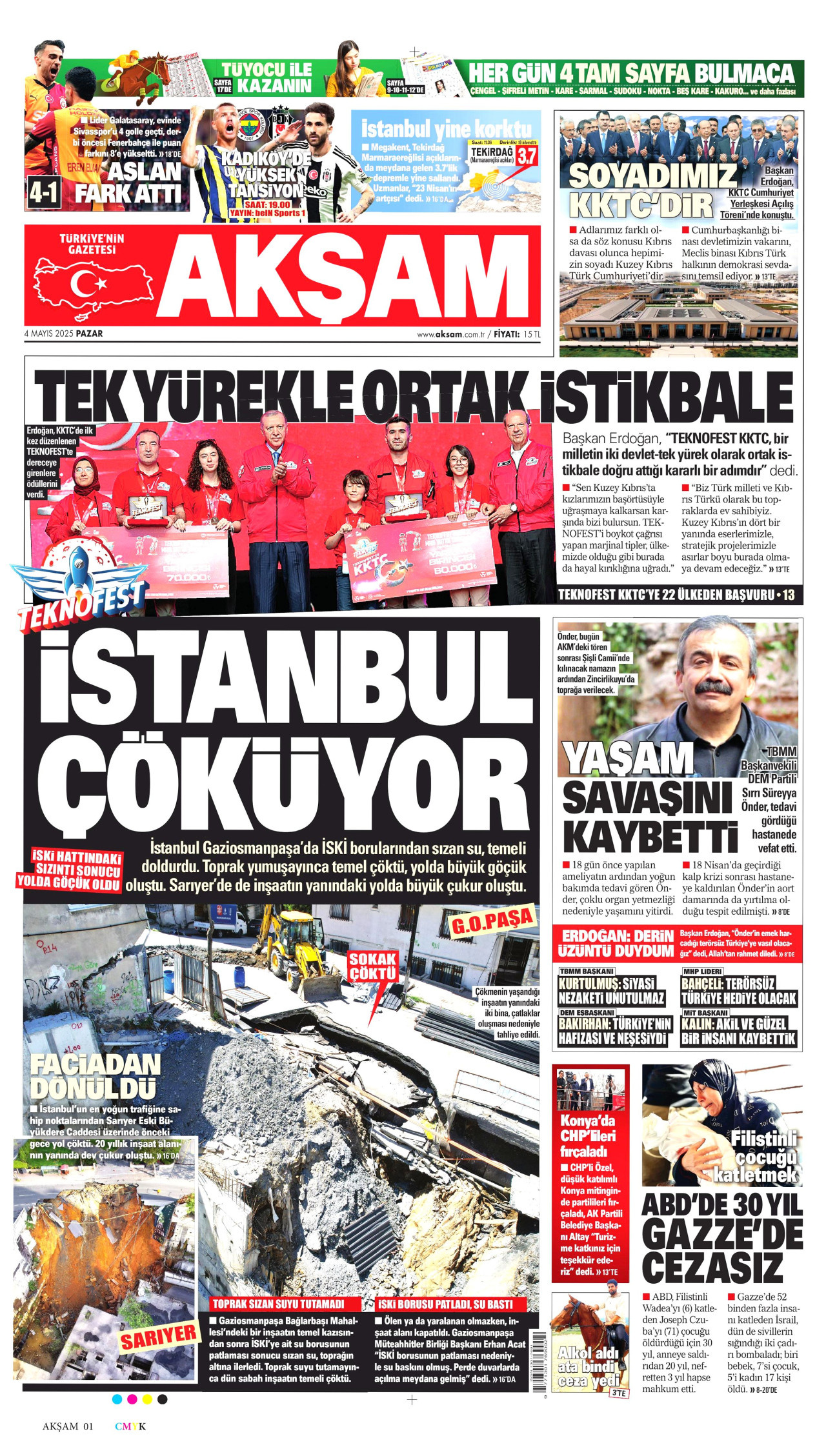 AKŞAM gazetesinin 4 Mayıs 2025 tarihli birinci sayfası
