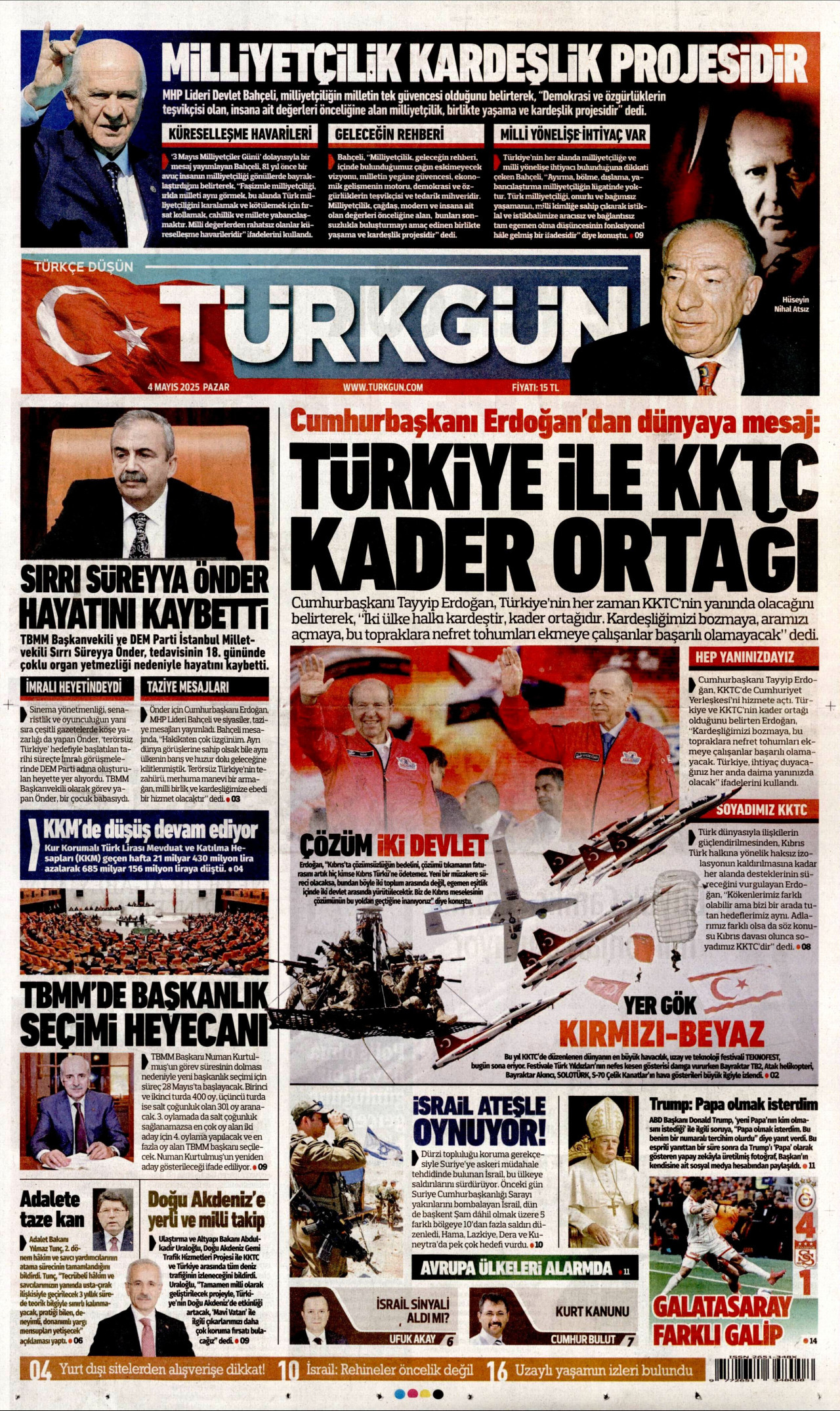 TÜRKGÜN gazetesinin 4 Mayıs 2025 tarihli birinci sayfası