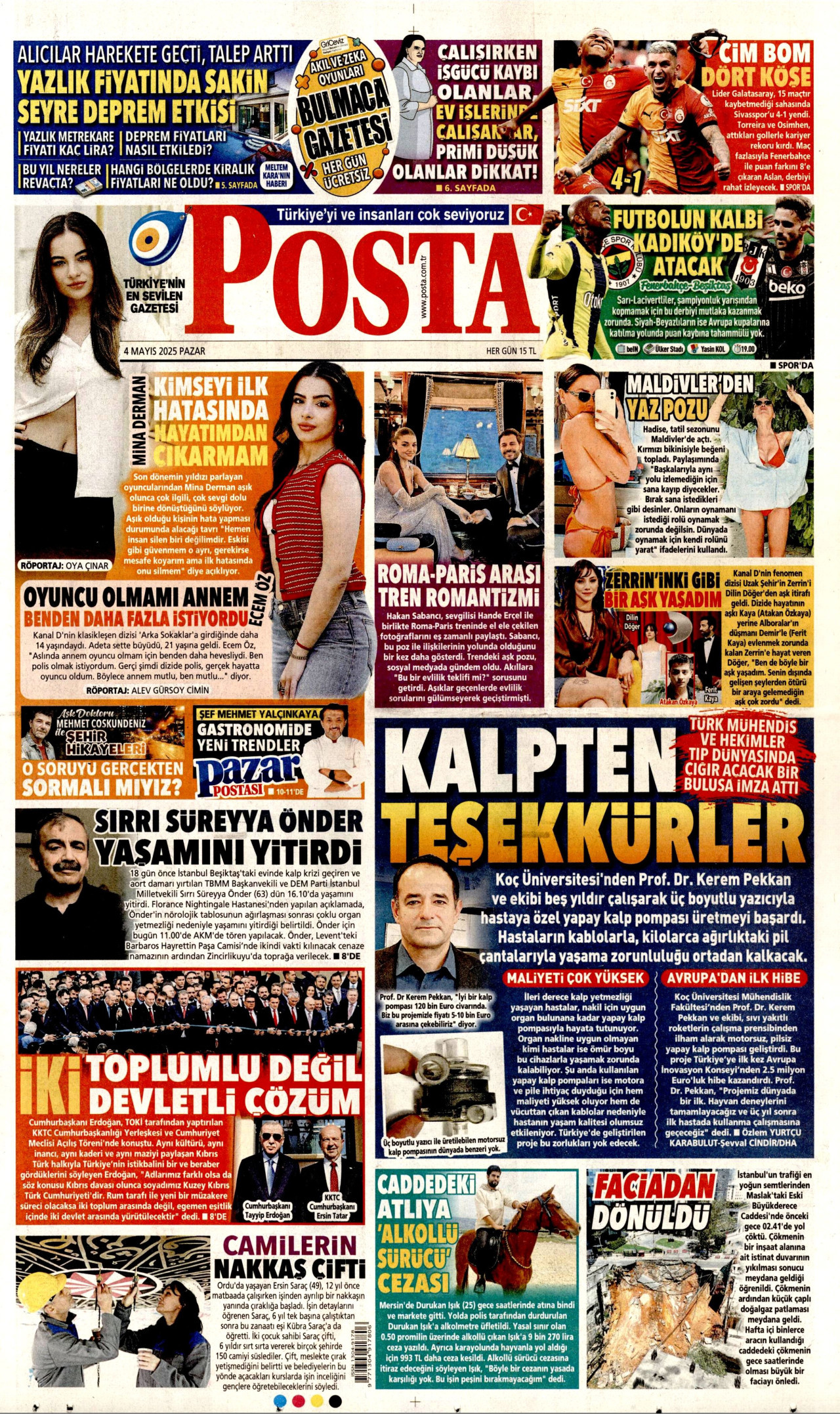 POSTA gazetesinin 4 Mayıs 2025 tarihli birinci sayfası
