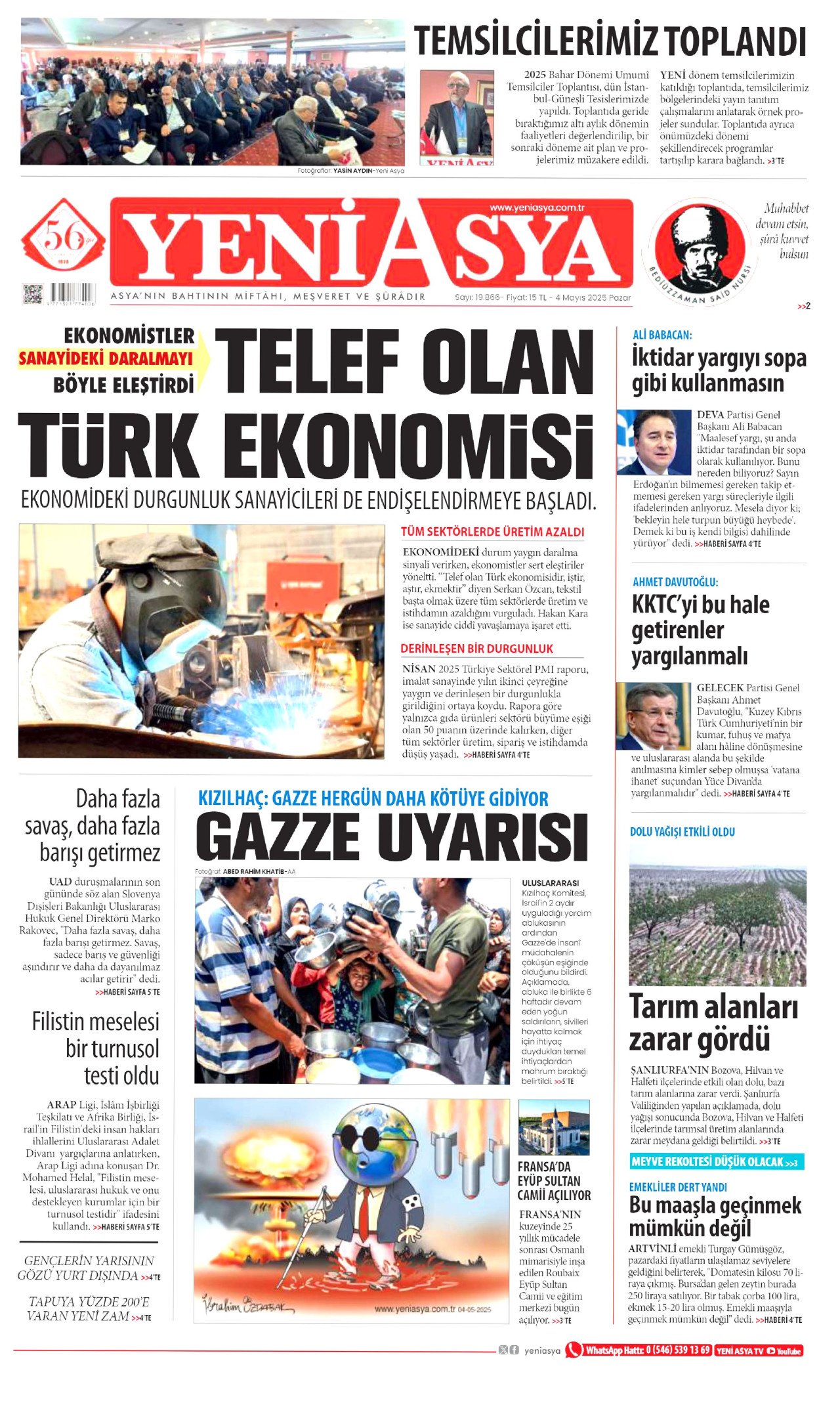 YENİ ASYA gazetesinin 4 Mayıs 2025 tarihli birinci sayfası