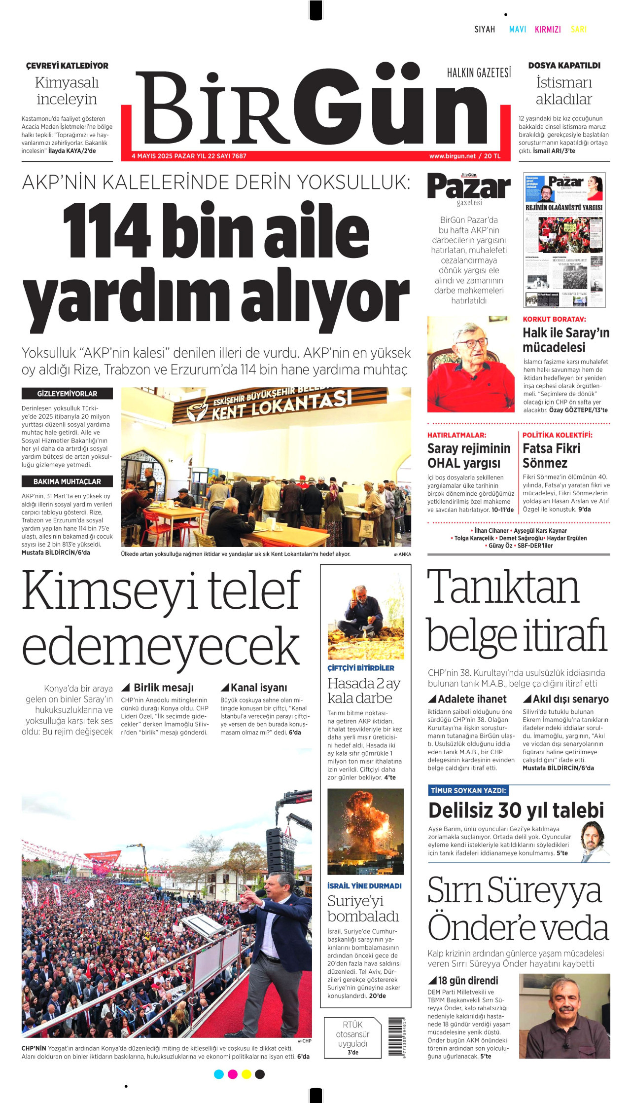 BİRGÜN gazetesinin 4 Mayıs 2025 tarihli birinci sayfası