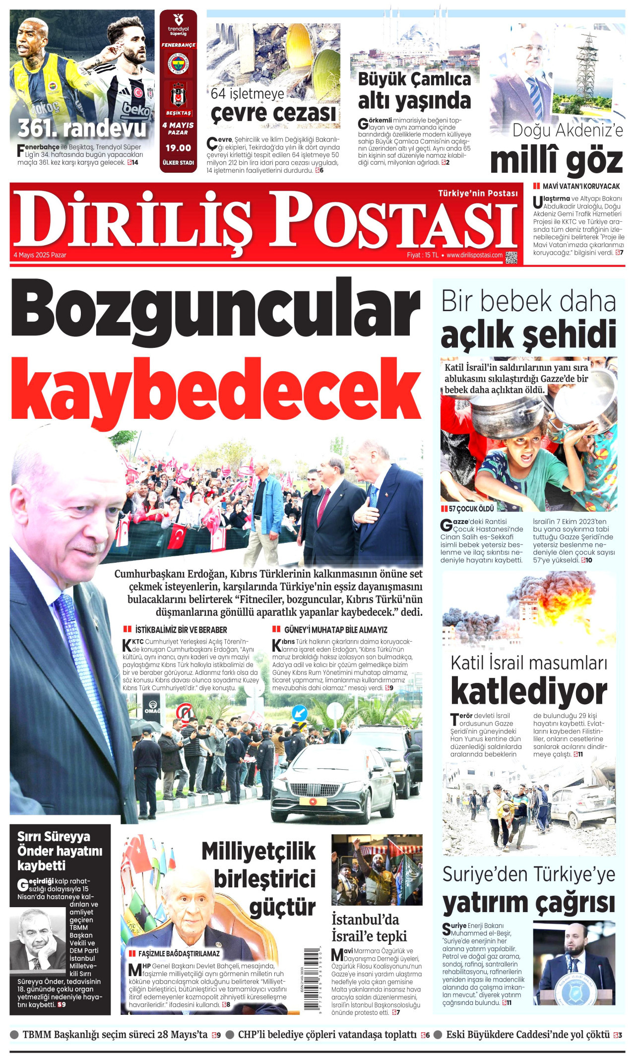 DİRİLİŞ POSTASI gazetesinin 4 Mayıs 2025 tarihli birinci sayfası