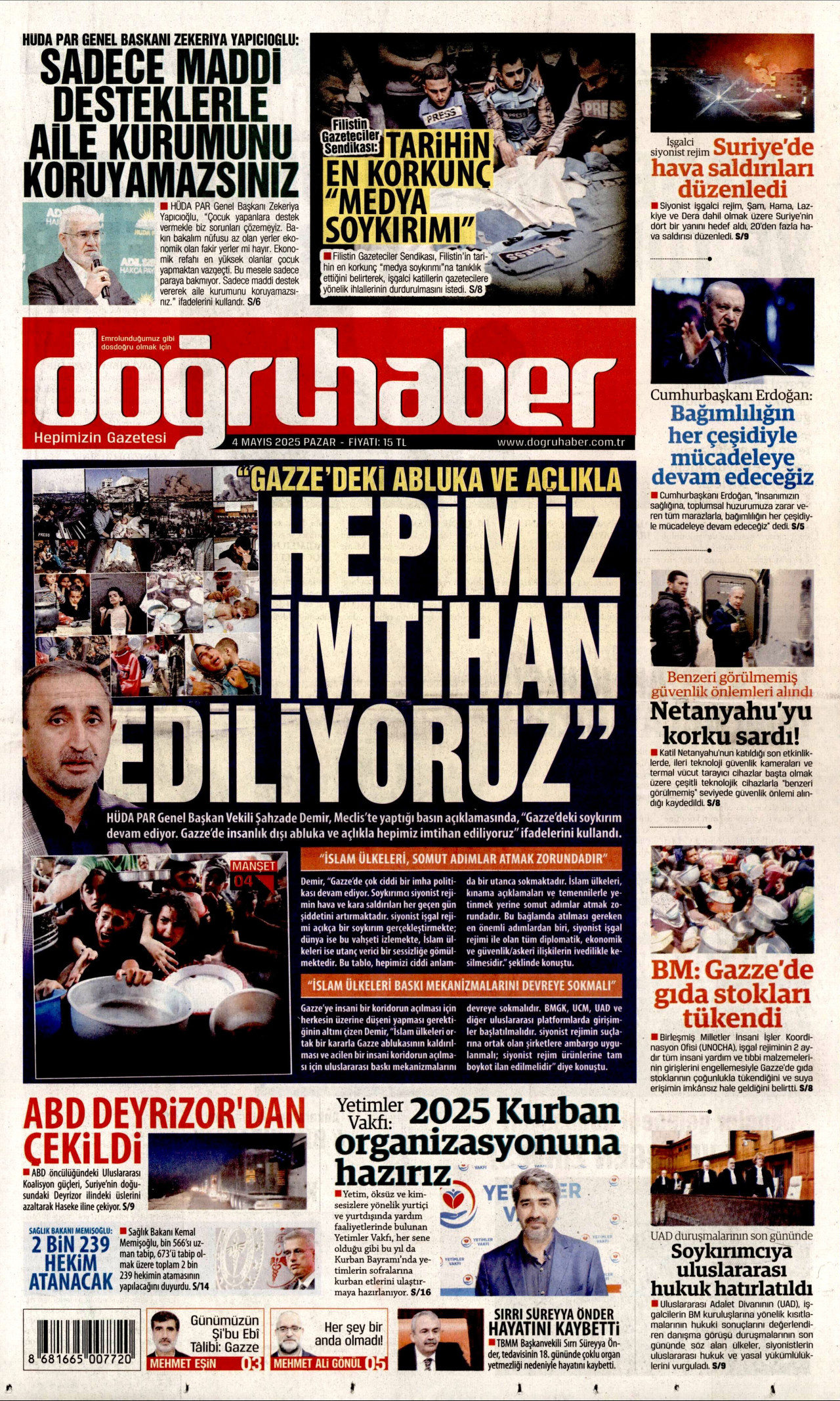 DOĞRU HABER gazetesinin 4 Mayıs 2025 tarihli birinci sayfası