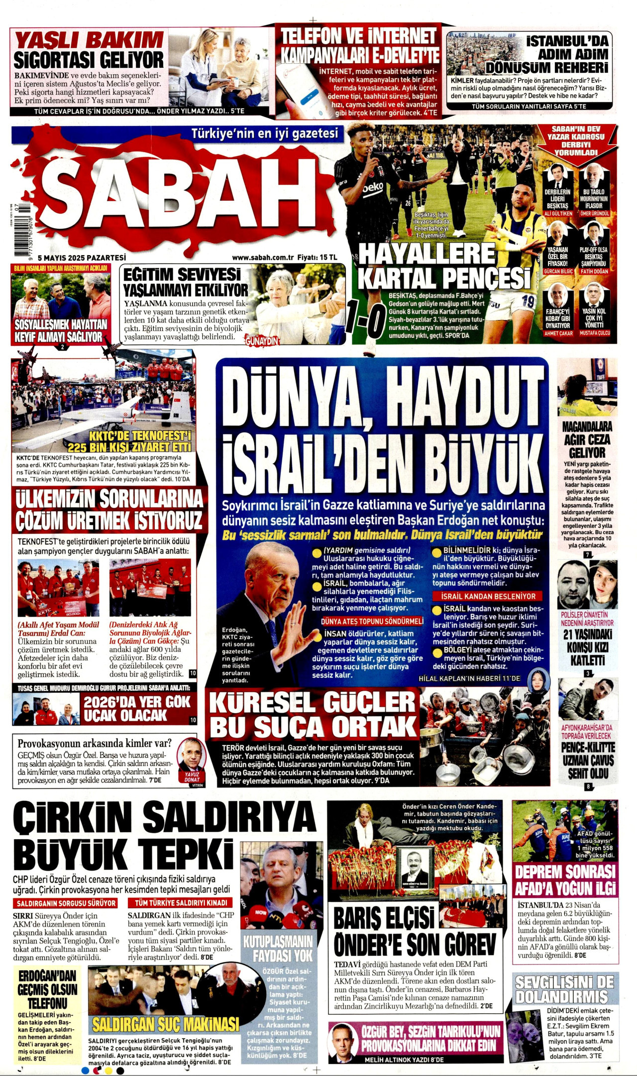 SABAH gazetesinin 5 Mayıs 2025 tarihli birinci sayfası