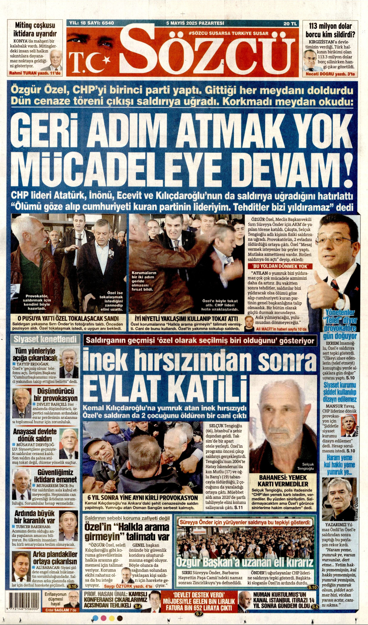 SÖZCÜ gazetesinin 5 Mayıs 2025 tarihli birinci sayfası