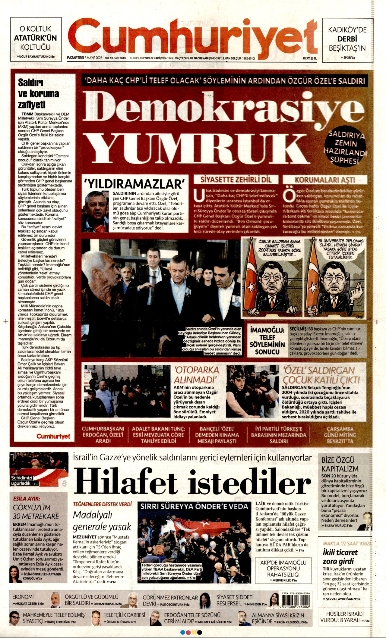 CUMHURİYET gazetesinin 5 Mayıs 2025 tarihli birinci sayfası