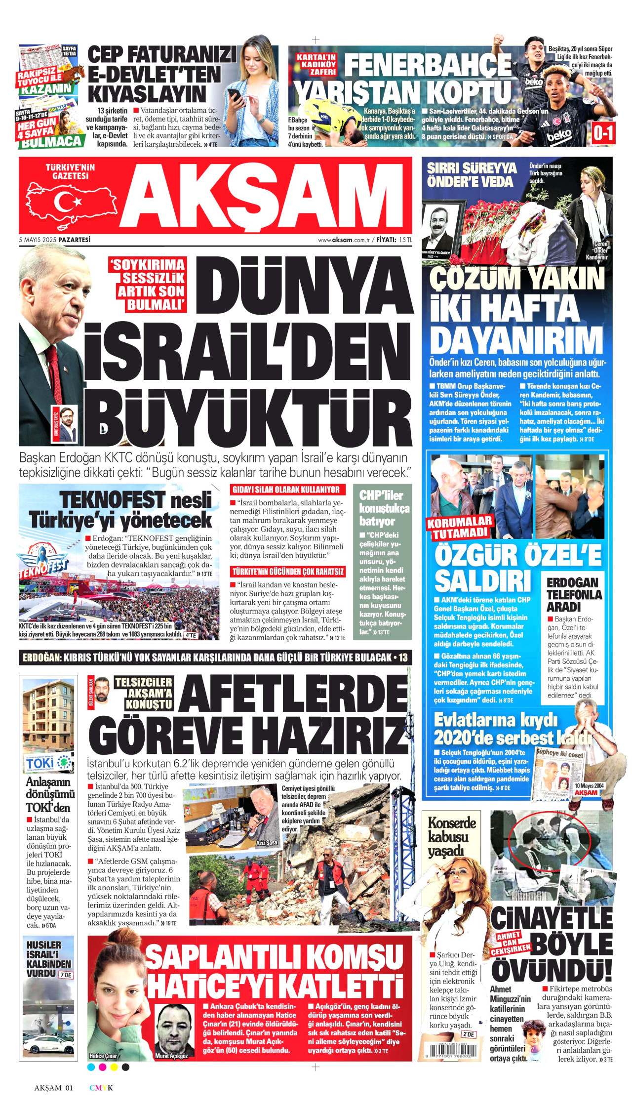 AKŞAM gazetesinin 5 Mayıs 2025 tarihli birinci sayfası
