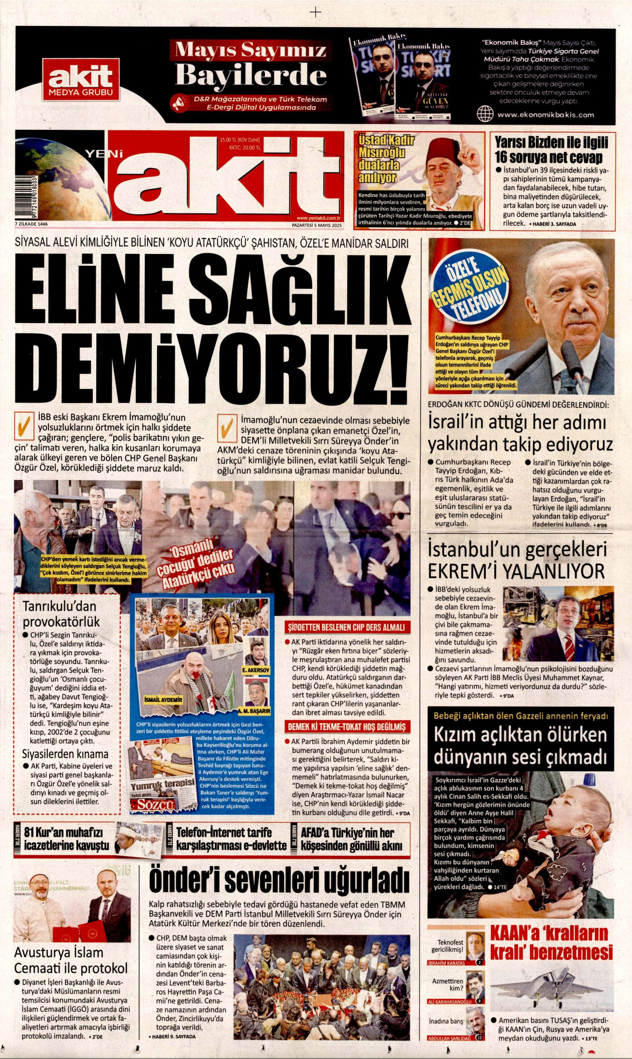 YENİ AKİT gazetesinin 5 Mayıs 2025 tarihli birinci sayfası