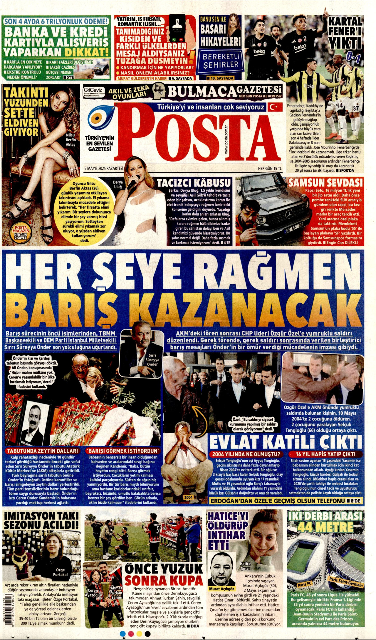 POSTA gazetesinin 5 Mayıs 2025 tarihli birinci sayfası