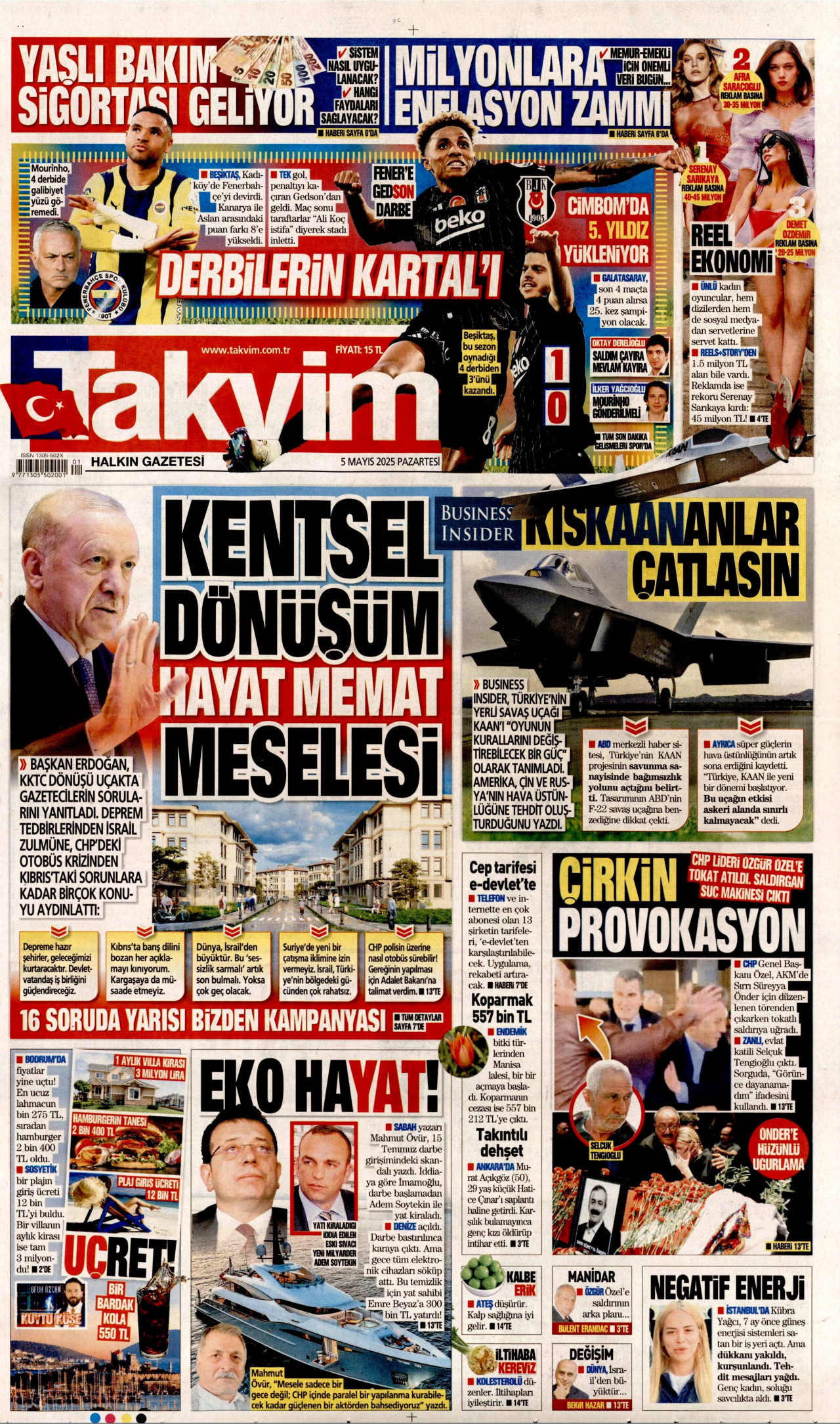 TAKVİM gazetesinin 5 Mayıs 2025 tarihli birinci sayfası
