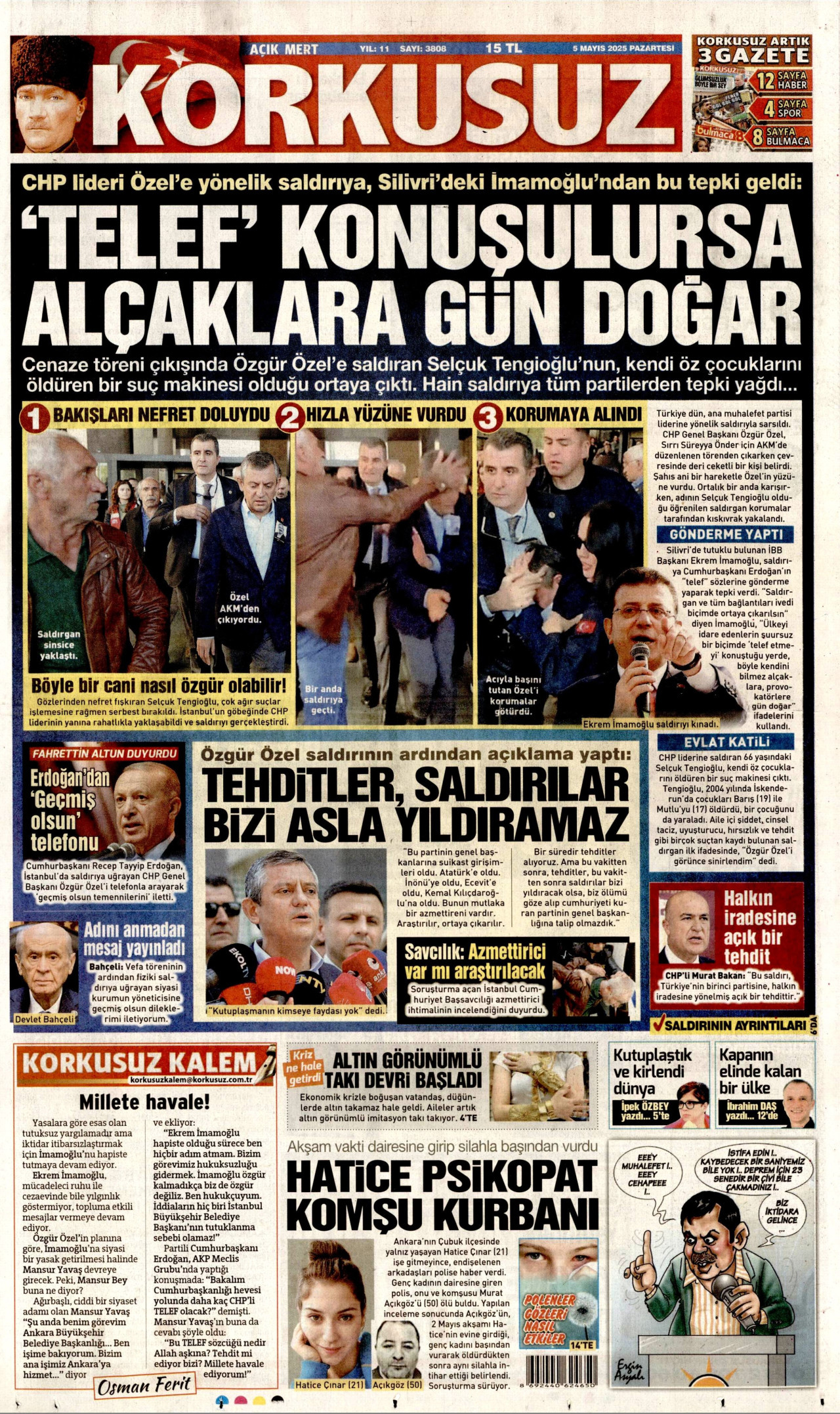 KORKUSUZ gazetesinin 5 Mayıs 2025 tarihli birinci sayfası