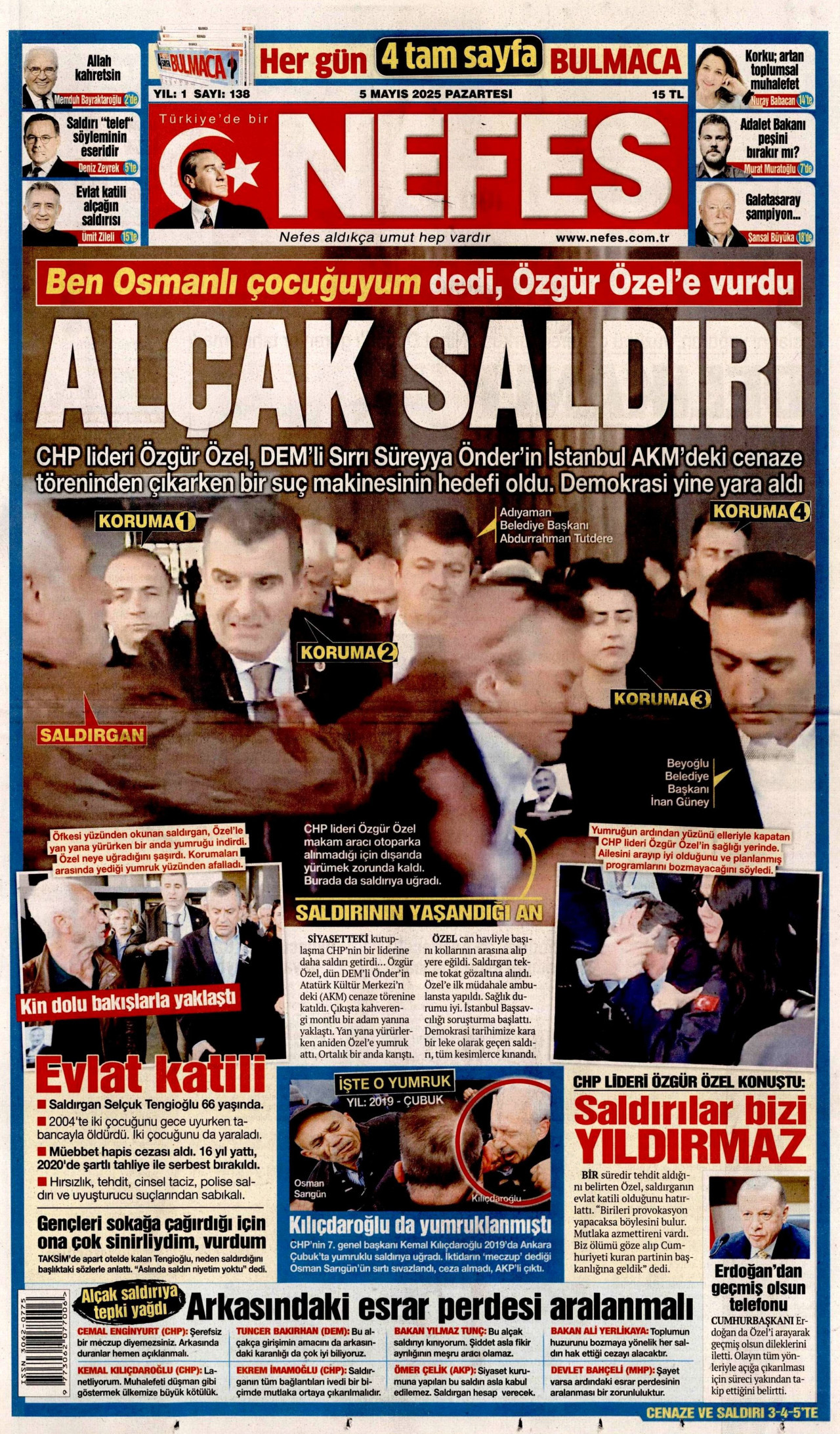 NEFES gazetesinin 5 Mayıs 2025 tarihli birinci sayfası