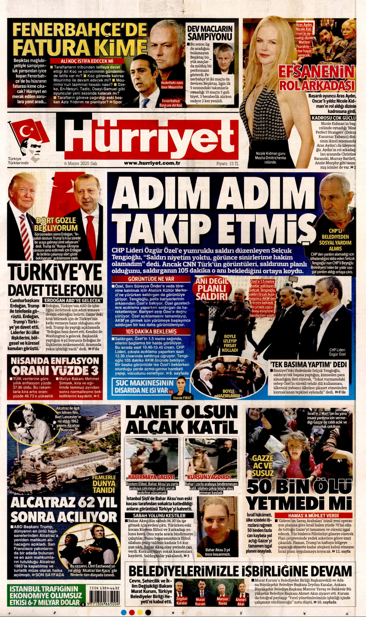 HÜRRİYET gazetesinin 6 Mayıs 2025 tarihli birinci sayfası