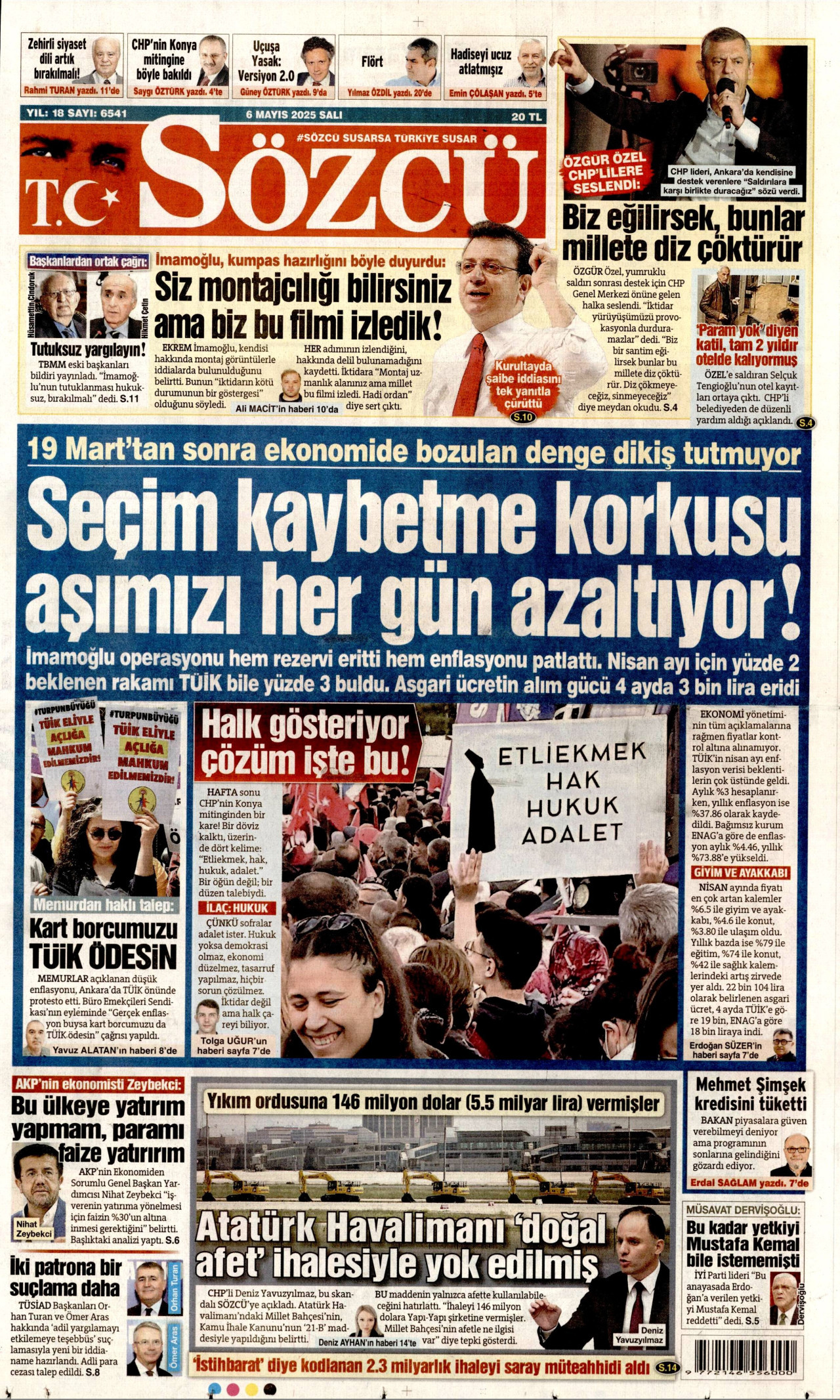SÖZCÜ gazetesinin 6 Mayıs 2025 tarihli birinci sayfası