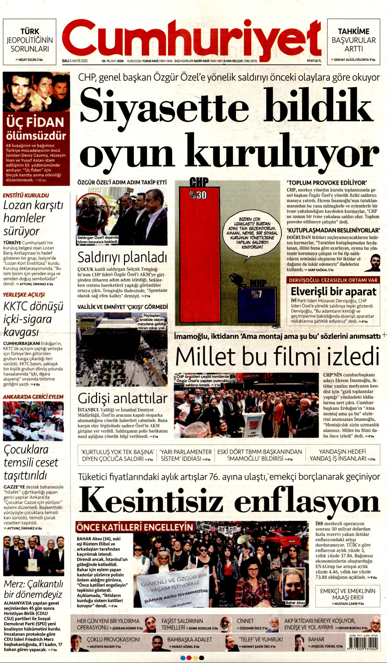 CUMHURİYET gazetesinin 6 Mayıs 2025 tarihli birinci sayfası
