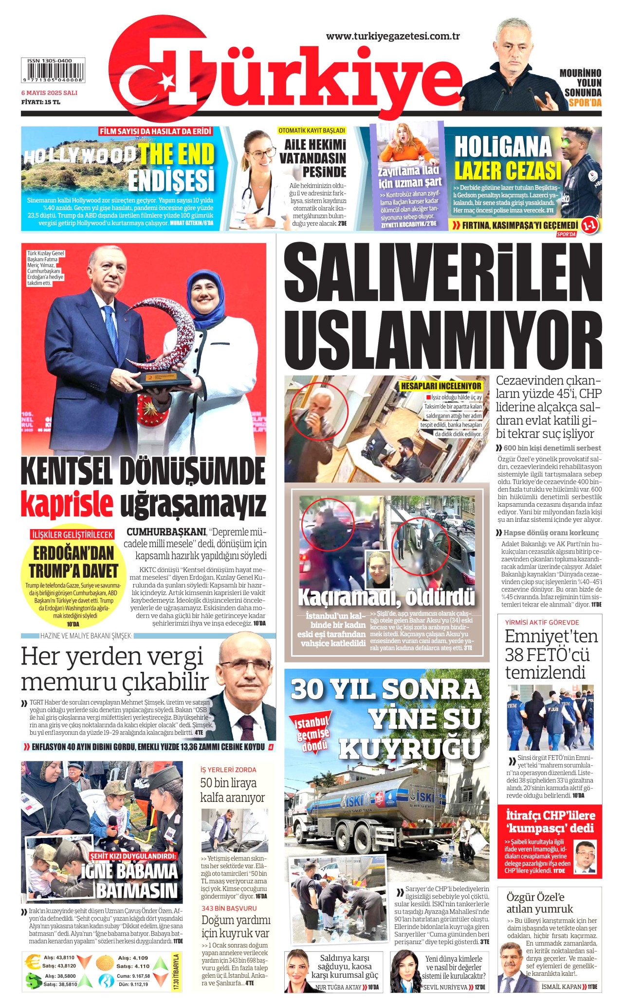 TÜRKİYE GAZETESİ gazetesinin 6 Mayıs 2025 tarihli birinci sayfası