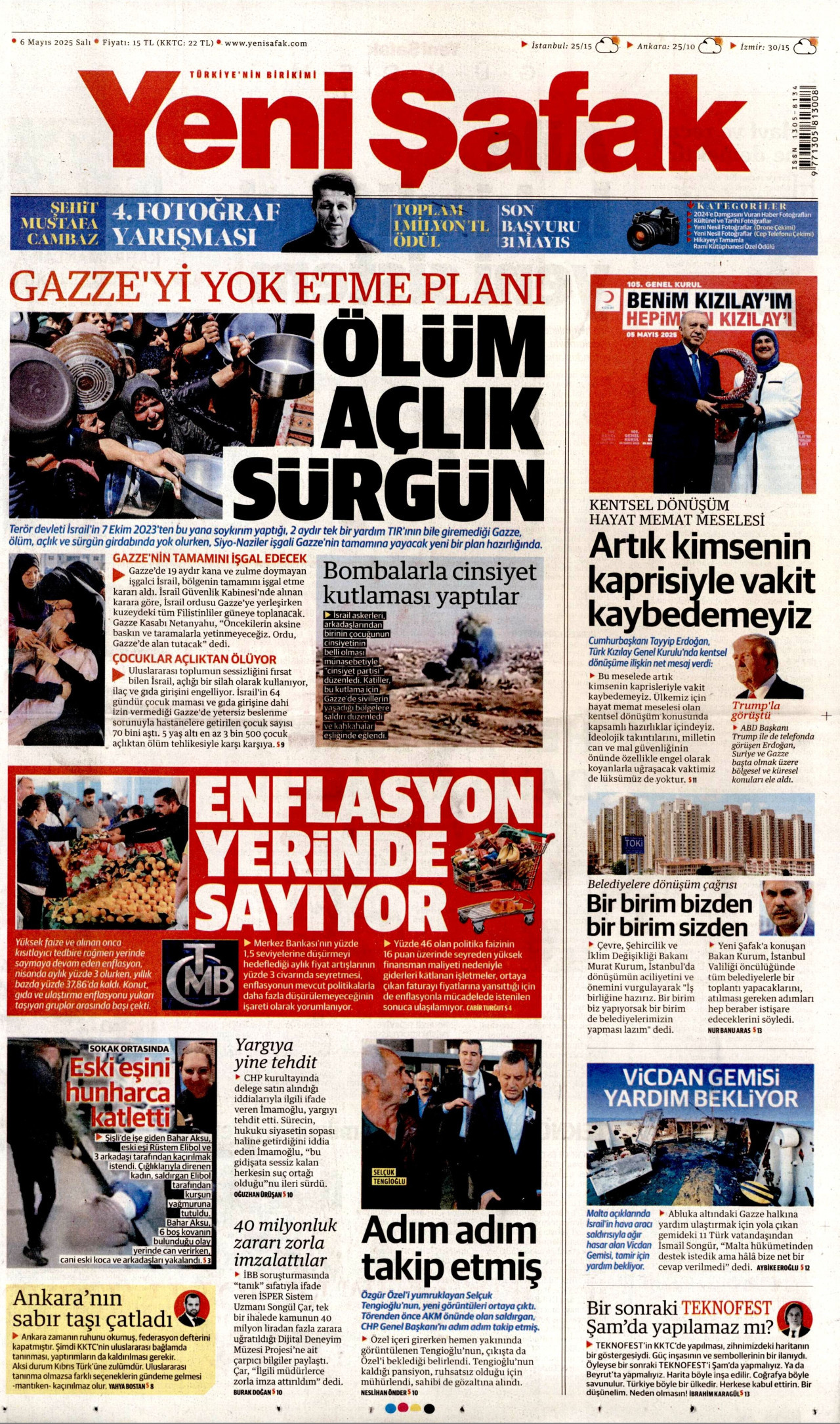 YENİ ŞAFAK gazetesinin 6 Mayıs 2025 tarihli birinci sayfası