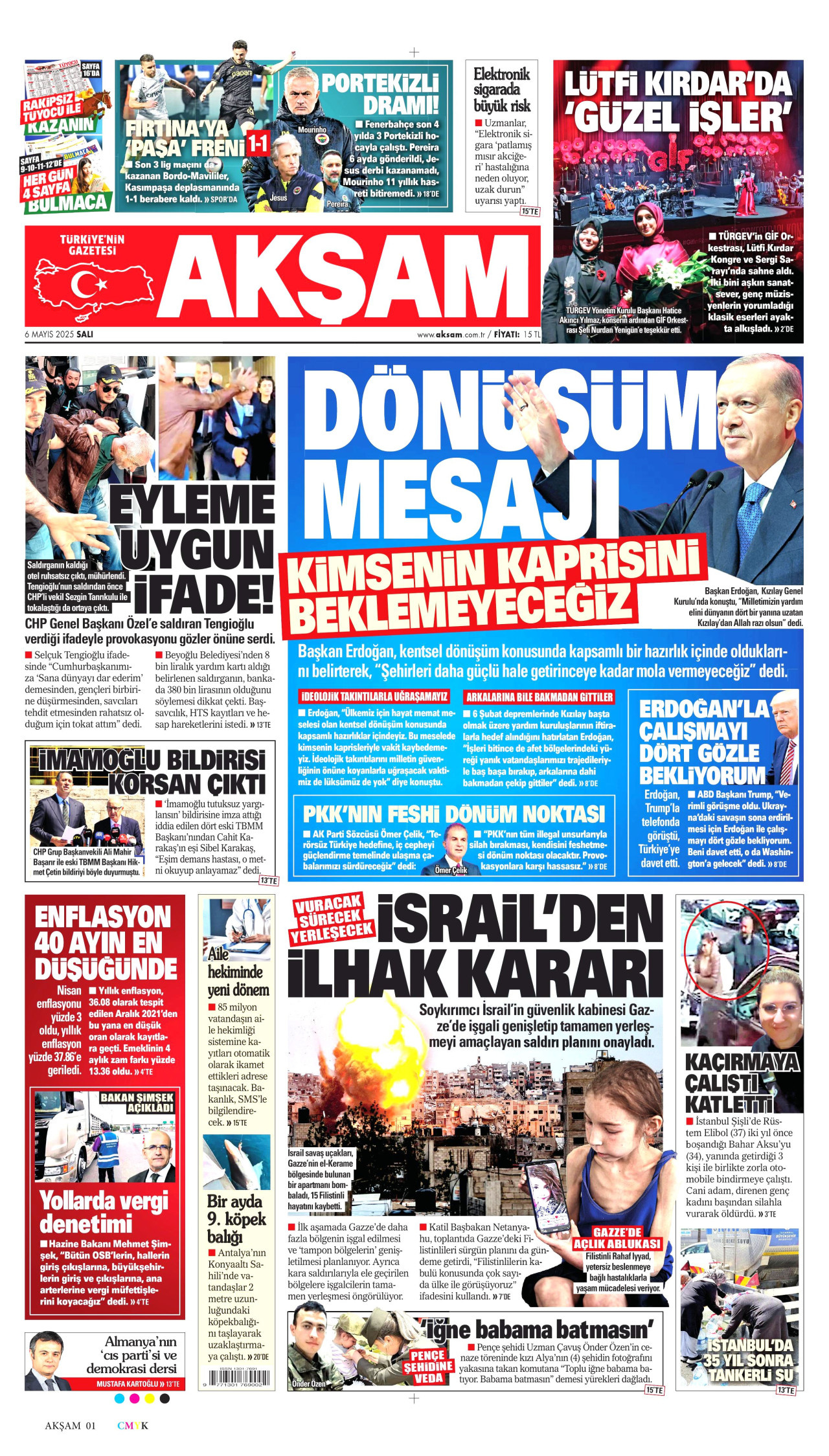 AKŞAM gazetesinin 6 Mayıs 2025 tarihli birinci sayfası