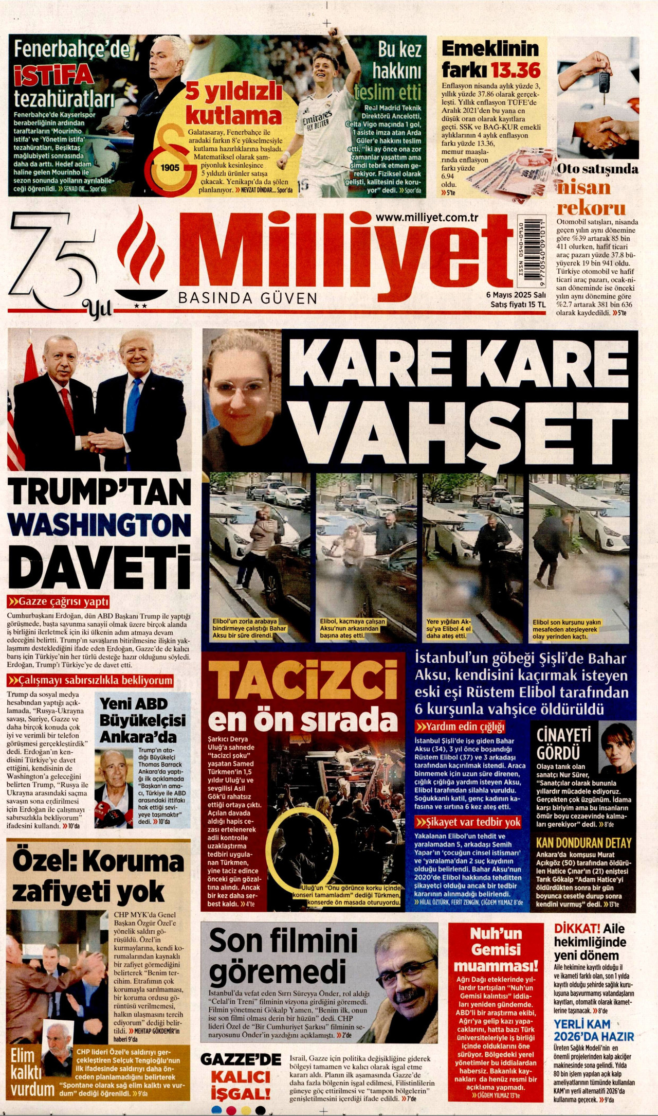 MİLLİYET gazetesinin 6 Mayıs 2025 tarihli birinci sayfası