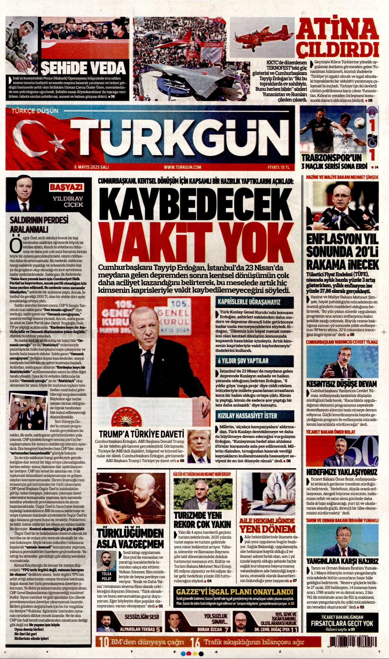 TÜRKGÜN gazetesinin 6 Mayıs 2025 tarihli birinci sayfası