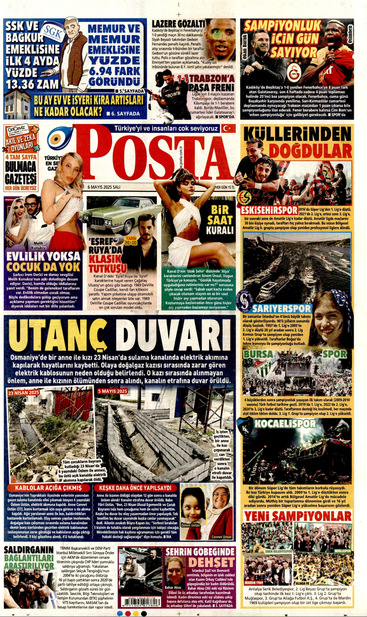 POSTA gazetesinin 6 Mayıs 2025 tarihli birinci sayfası