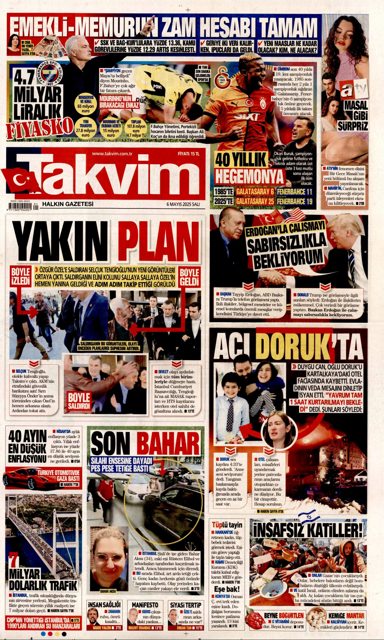 TAKVİM gazetesinin 6 Mayıs 2025 tarihli birinci sayfası