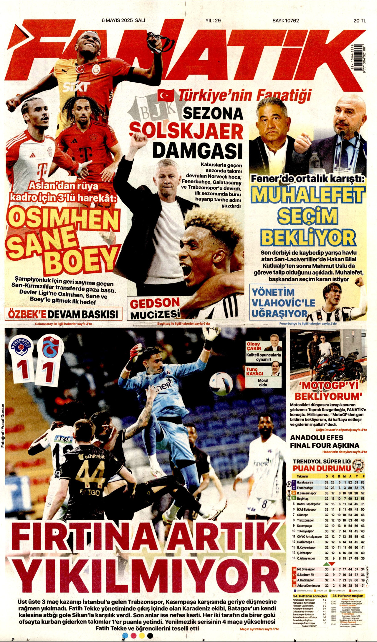 FANATİK gazetesinin 6 Mayıs 2025 tarihli birinci sayfası