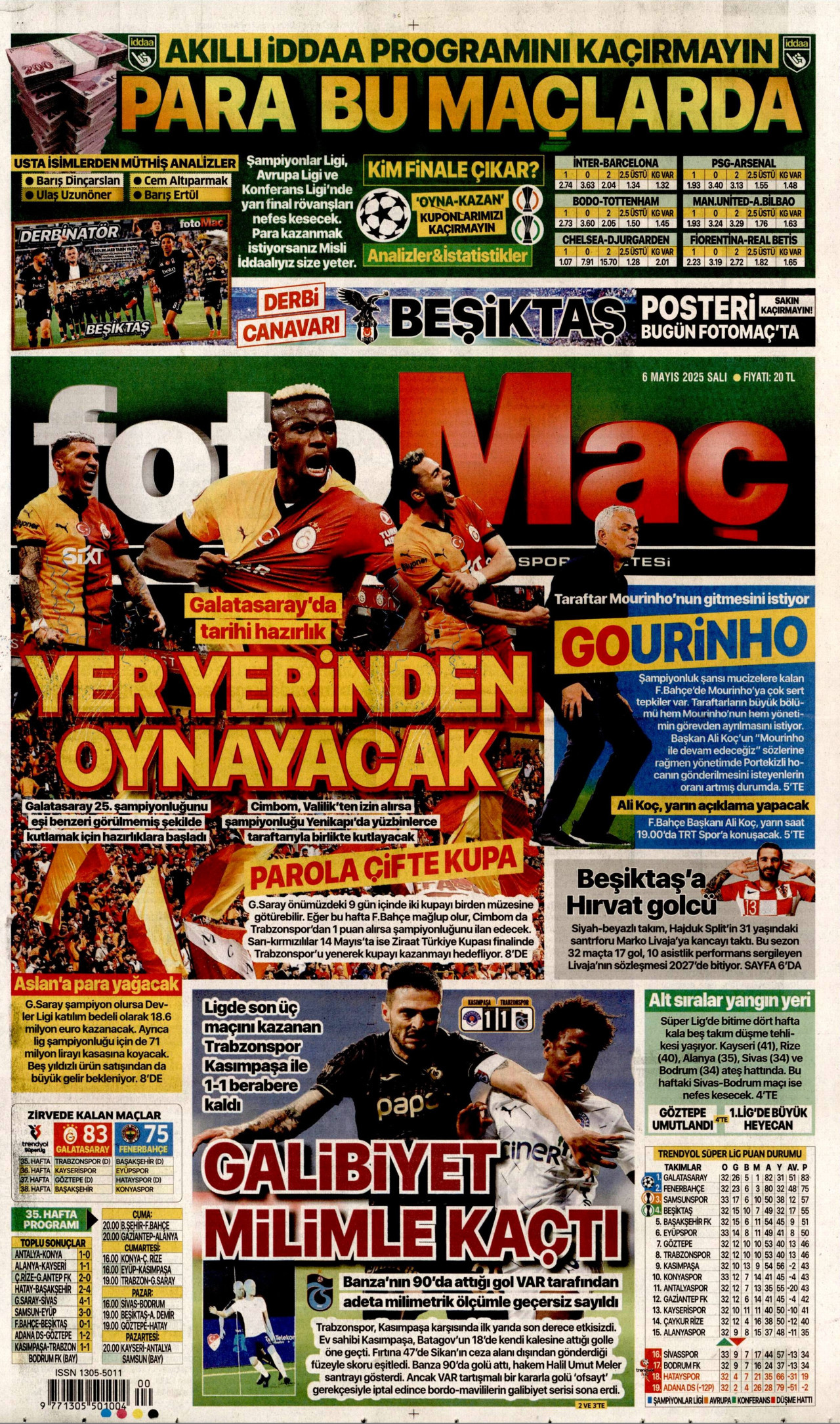 FOTOMAÇ gazetesinin 6 Mayıs 2025 tarihli birinci sayfası