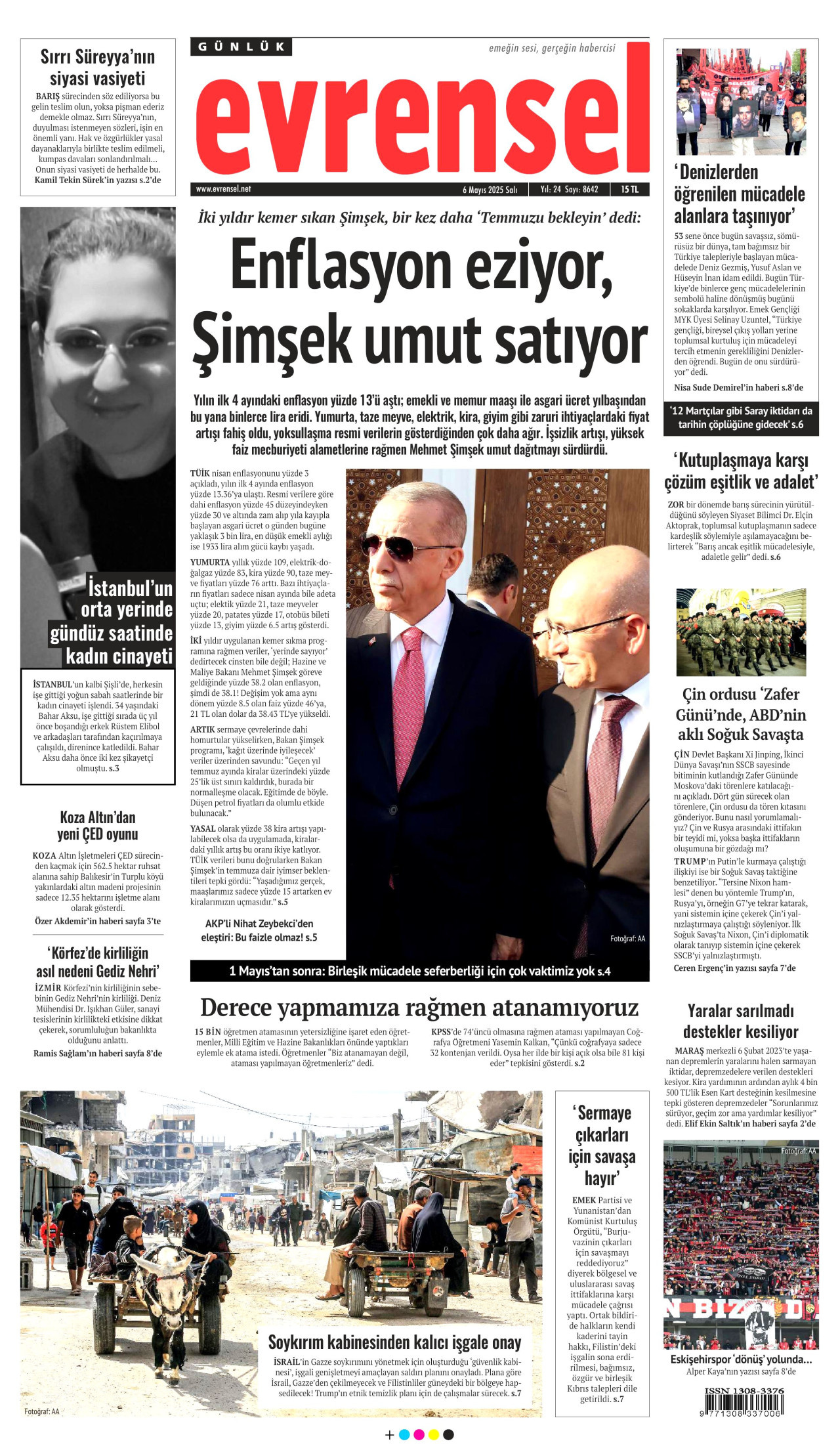 EVRENSEL gazetesinin 6 Mayıs 2025 tarihli birinci sayfası