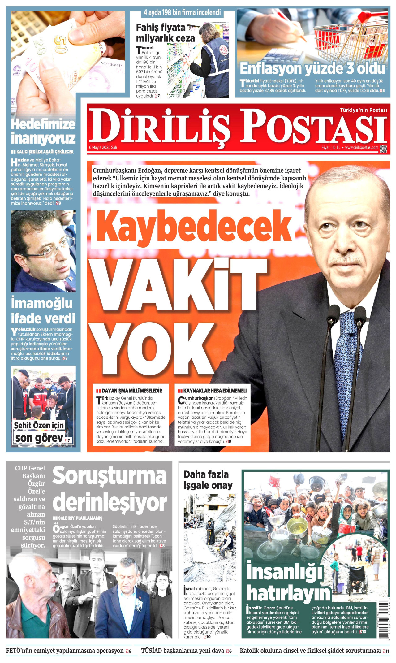 DİRİLİŞ POSTASI gazetesinin 6 Mayıs 2025 tarihli birinci sayfası