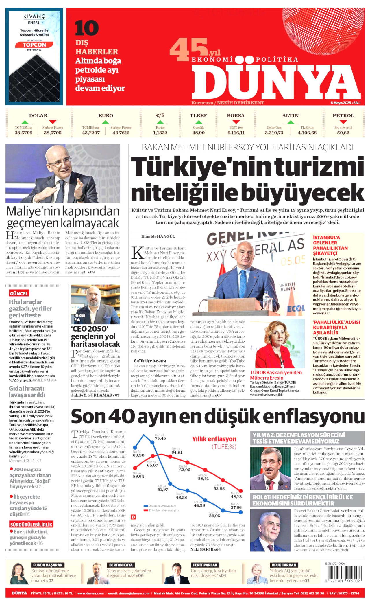 DÜNYA gazetesinin 6 Mayıs 2025 tarihli birinci sayfası