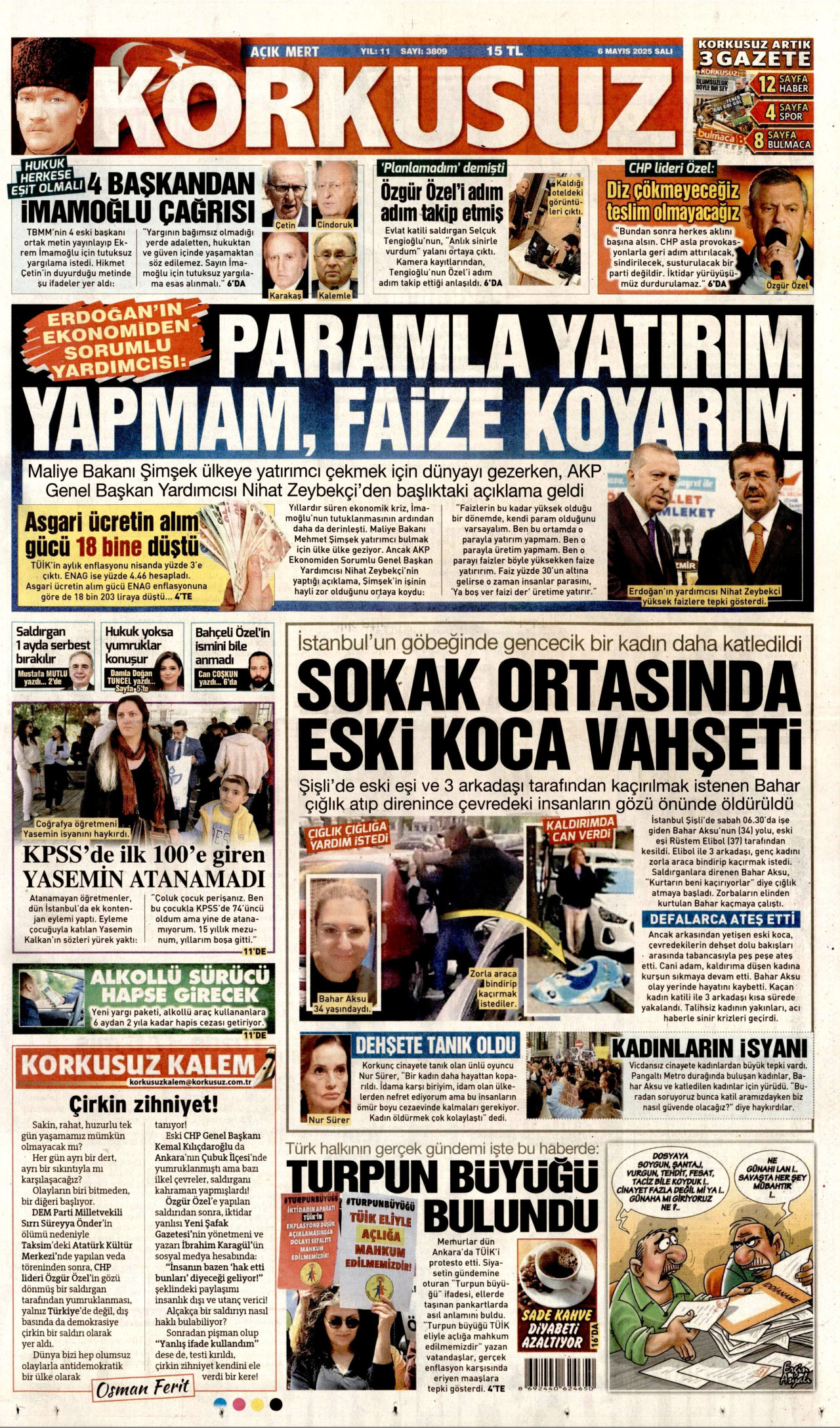 KORKUSUZ gazetesinin 6 Mayıs 2025 tarihli birinci sayfası