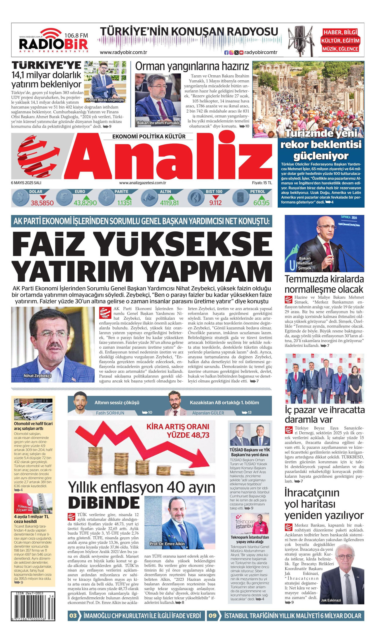 ANALİZ gazetesinin 6 Mayıs 2025 tarihli birinci sayfası