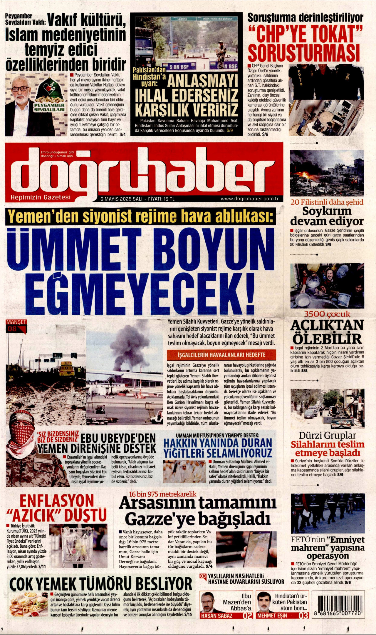 DOĞRU HABER gazetesinin 6 Mayıs 2025 tarihli birinci sayfası