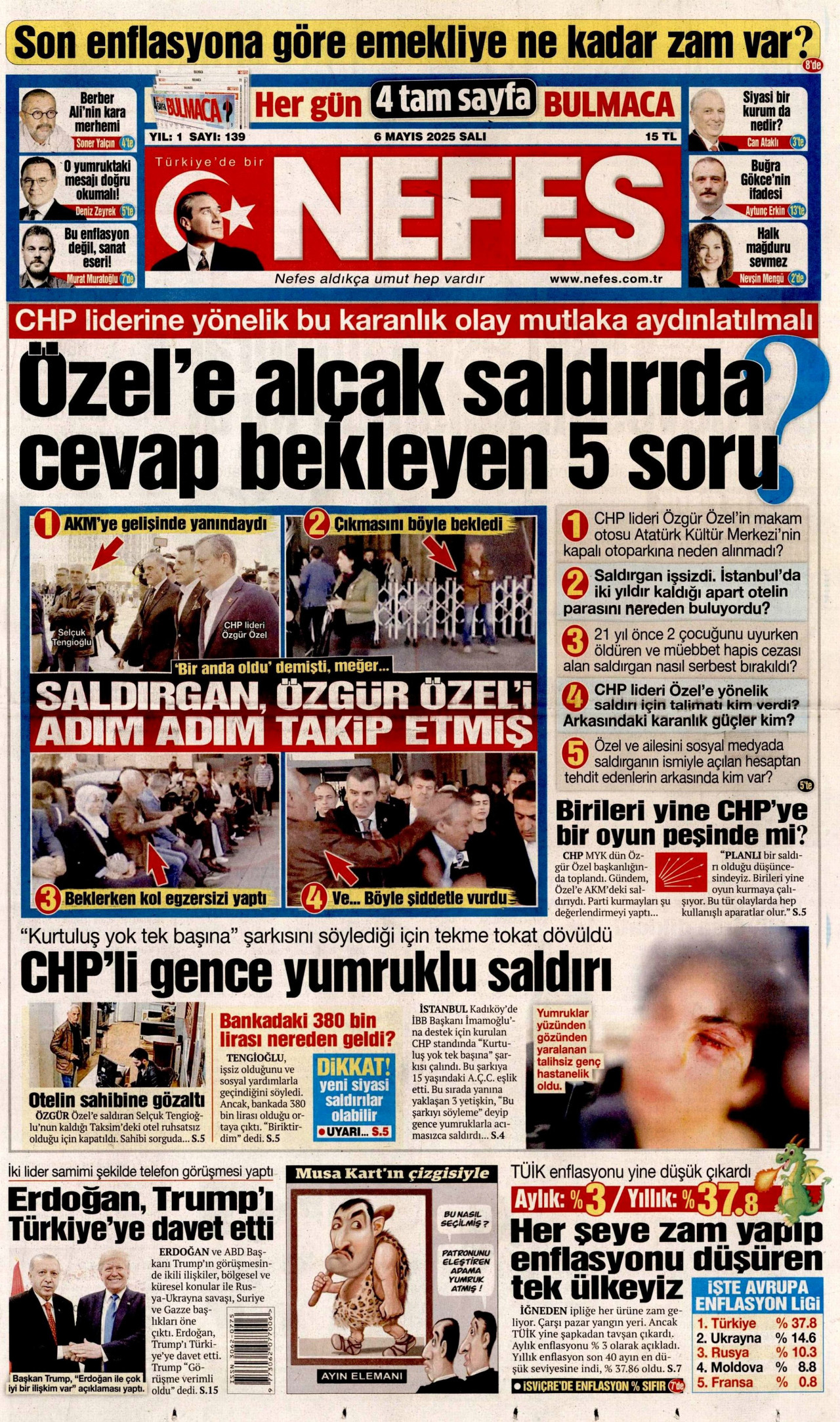 NEFES gazetesinin 6 Mayıs 2025 tarihli birinci sayfası