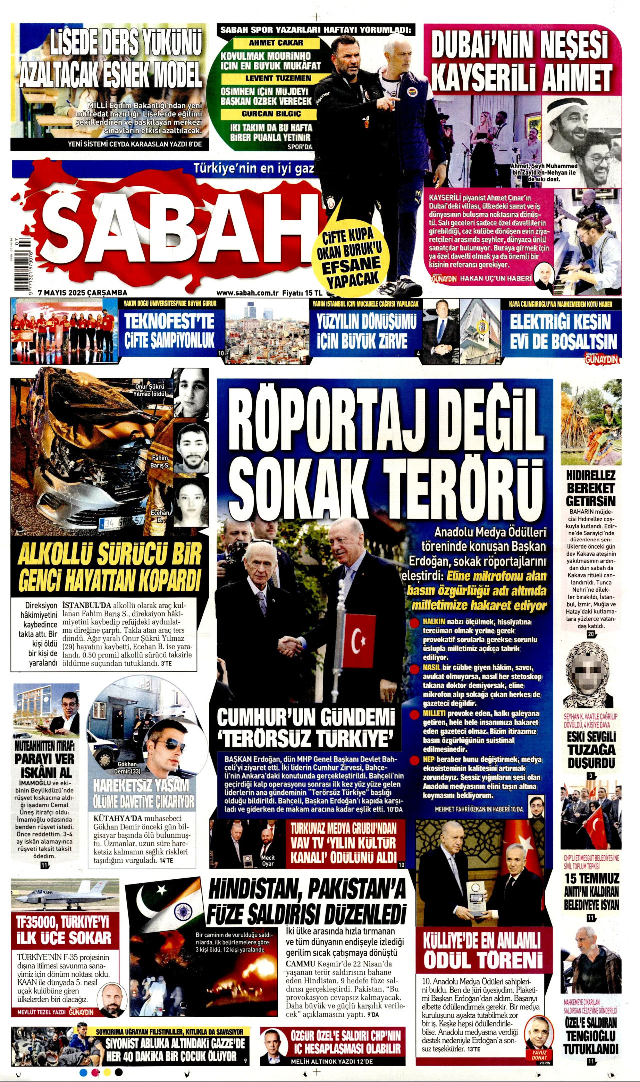 SABAH gazetesinin 7 Mayıs 2025 tarihli birinci sayfası