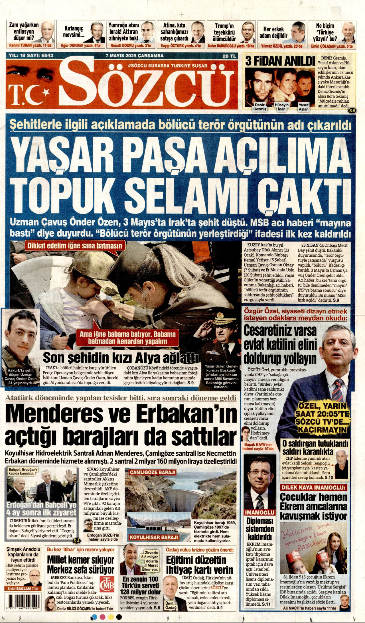 SÖZCÜ gazetesinin 7 Mayıs 2025 tarihli birinci sayfası