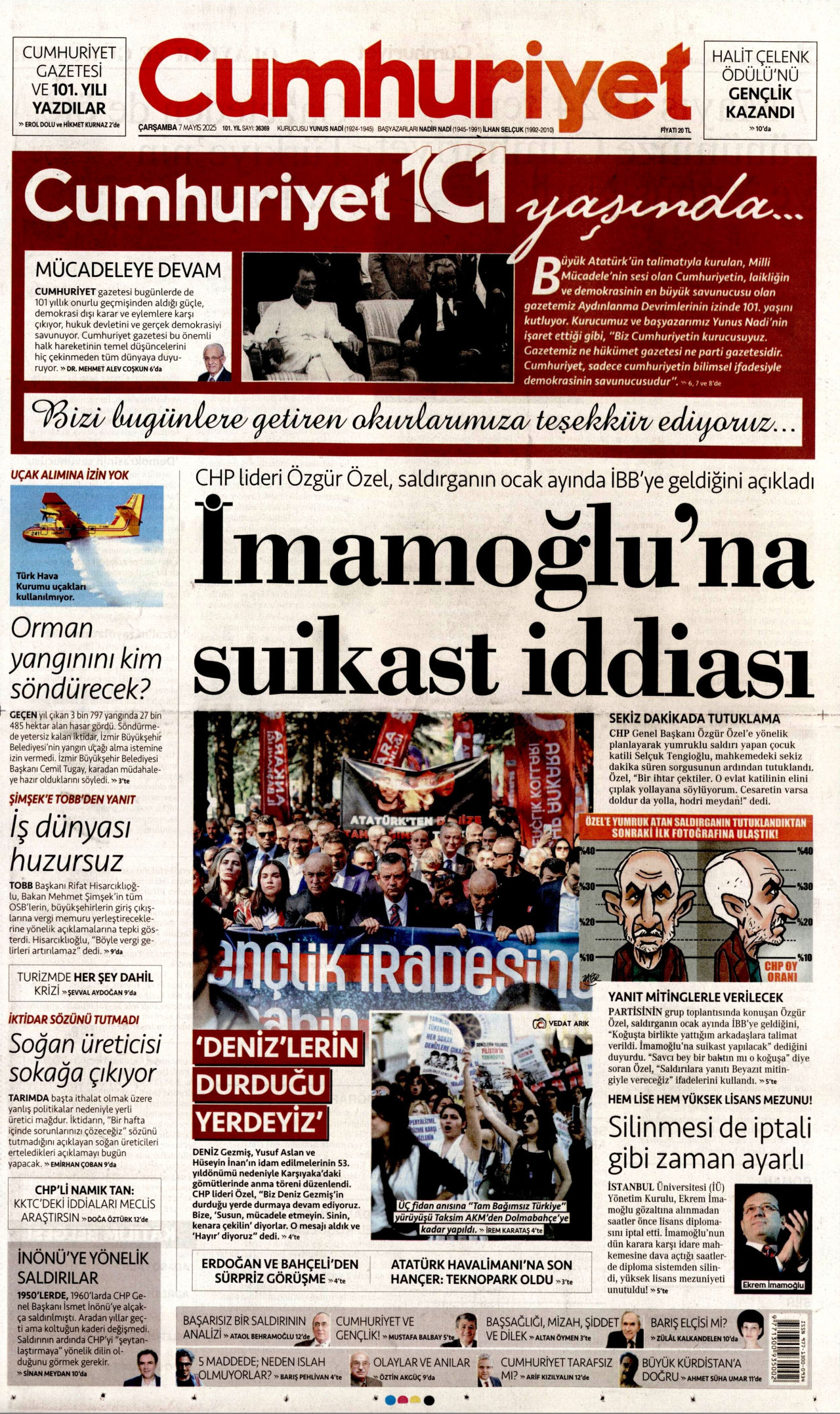 CUMHURİYET gazetesinin 7 Mayıs 2025 tarihli birinci sayfası