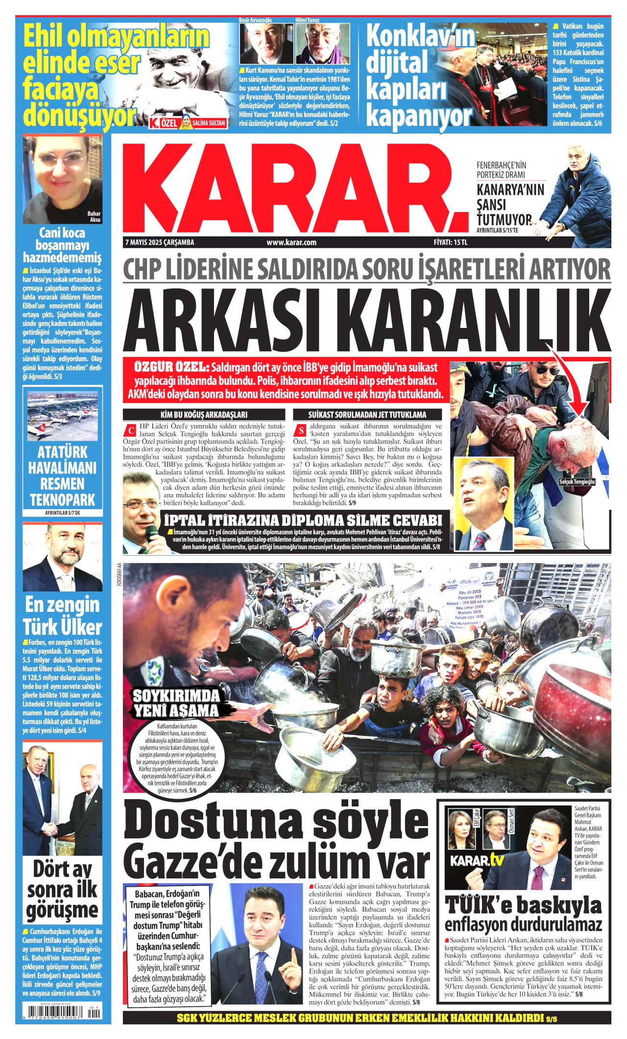 KARAR gazetesinin 7 Mayıs 2025 tarihli birinci sayfası