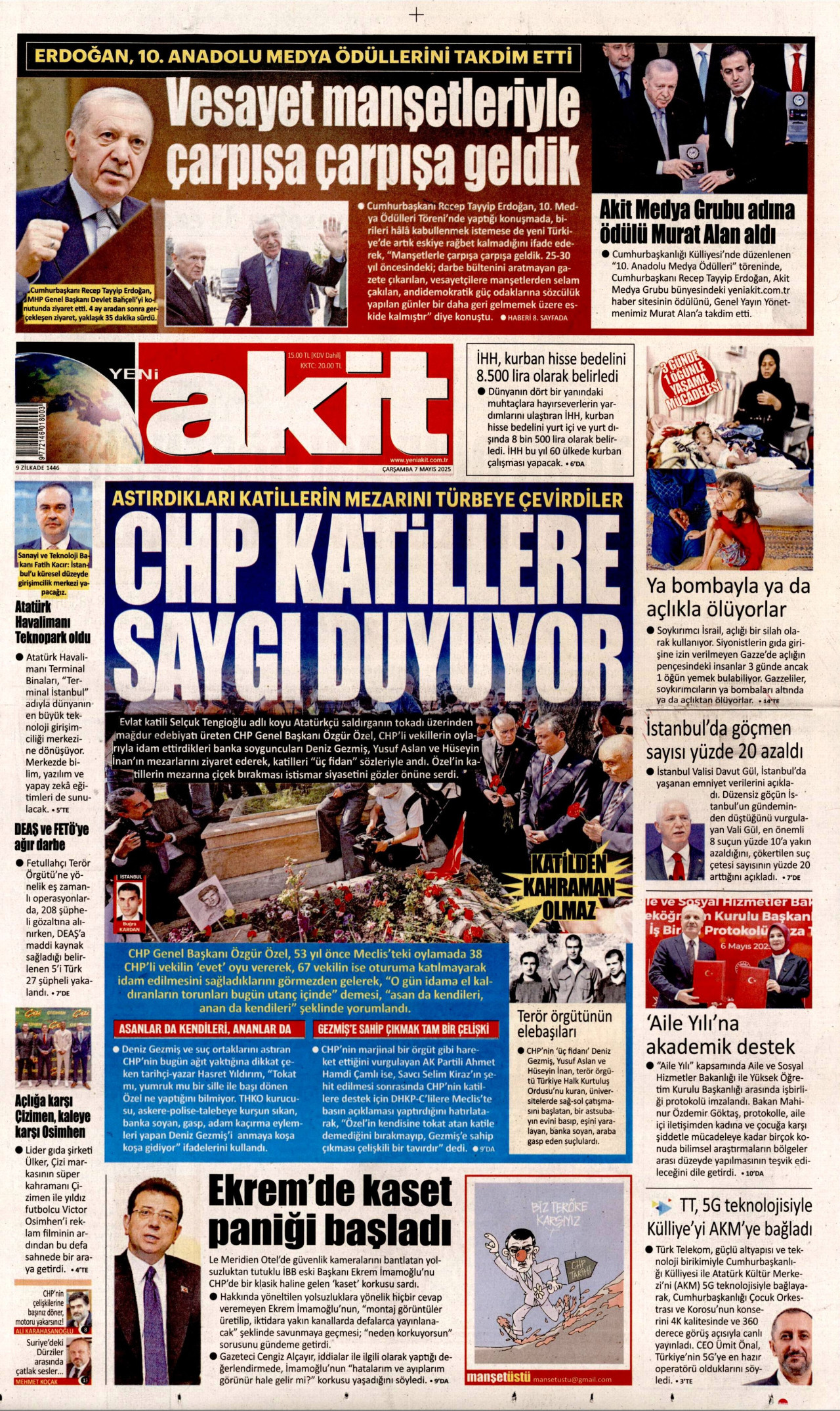 YENİ AKİT gazetesinin 7 Mayıs 2025 tarihli birinci sayfası