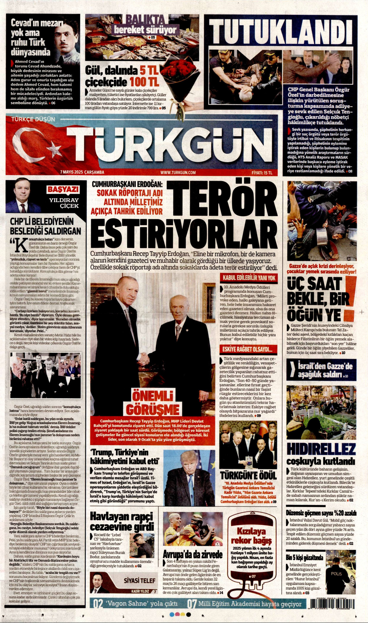 TÜRKGÜN gazetesinin 7 Mayıs 2025 tarihli birinci sayfası