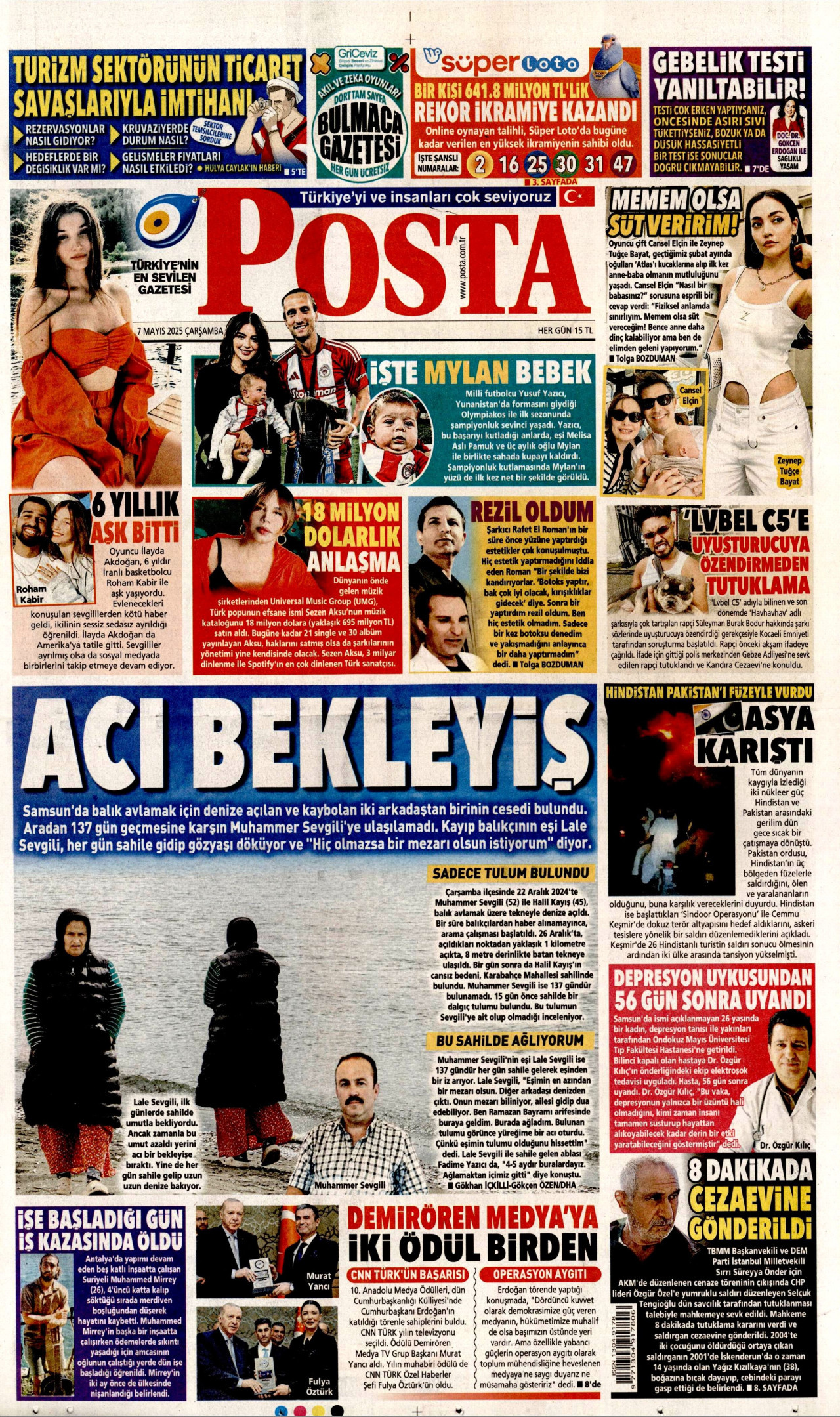 POSTA gazetesinin 7 Mayıs 2025 tarihli birinci sayfası
