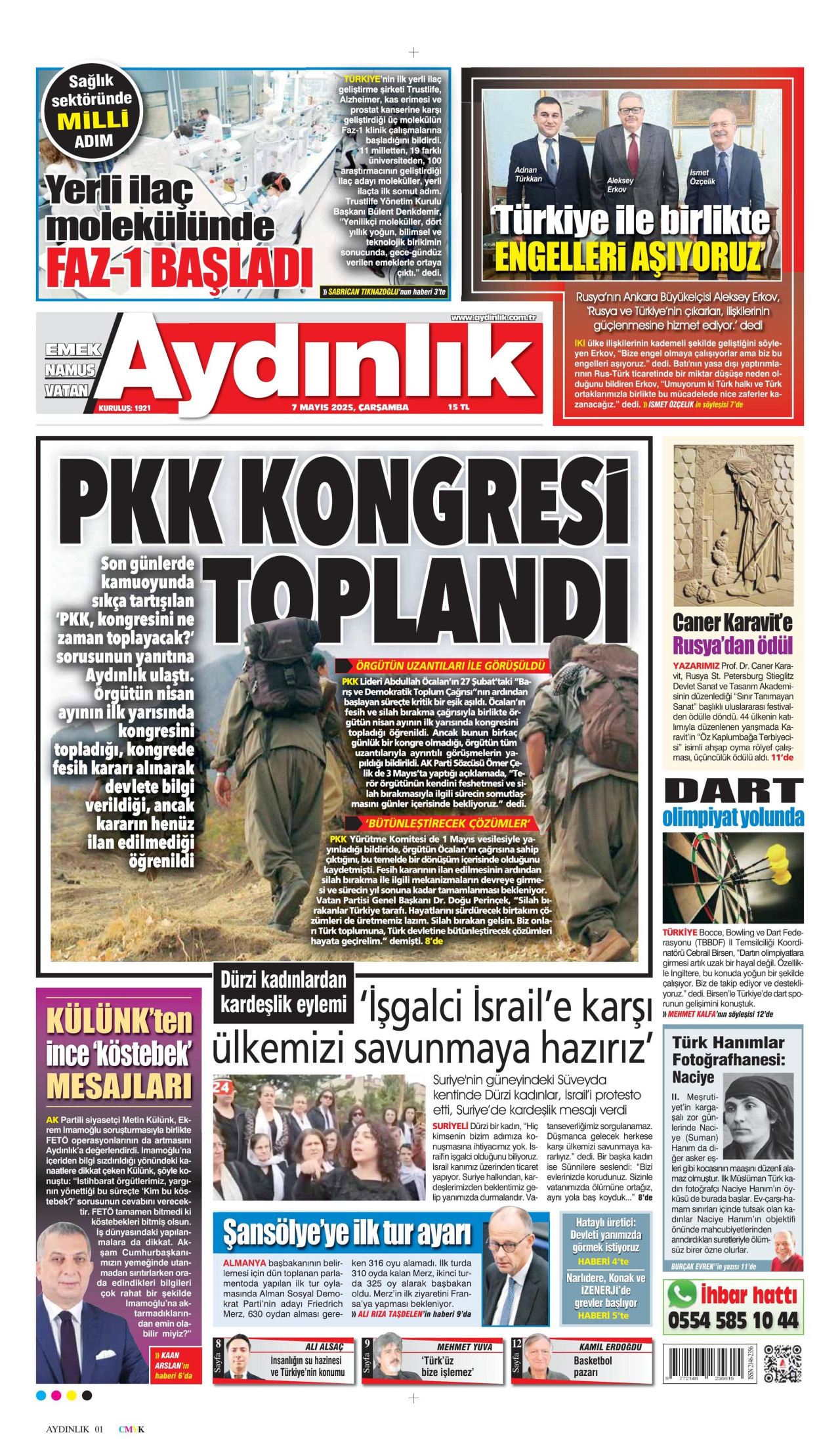 AYDINLIK GAZETESİ gazetesinin 7 Mayıs 2025 tarihli birinci sayfası